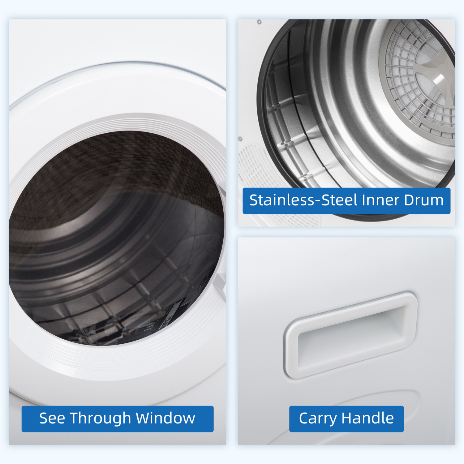 HOMCOM Electric Portable Dryer Compact Laundry Dryer Machine 1300W 13.2lbs Capacity Stainless Steel Tub 3.22 Cu. Ft. Tumble Dryer with 7 Drying Modes