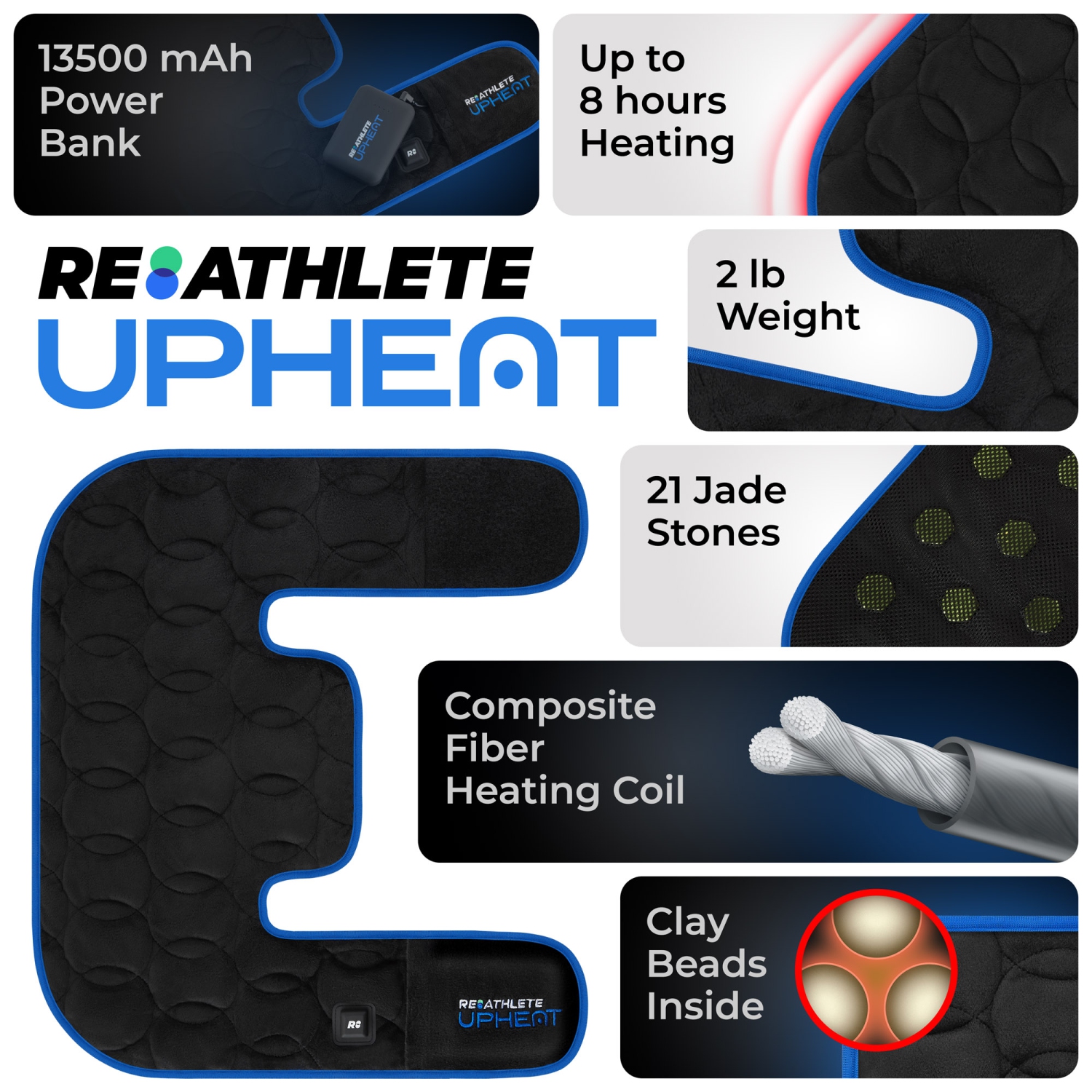UPHEAT: REATHLETE Heating Pad for Back Pain Relief, Wireless, Portable  Weighted Heating Pad/Heat Wrap with 16 Jade Stones for Deeper Effect, Back  Pain Relief Products for Lower Back Pain Relief