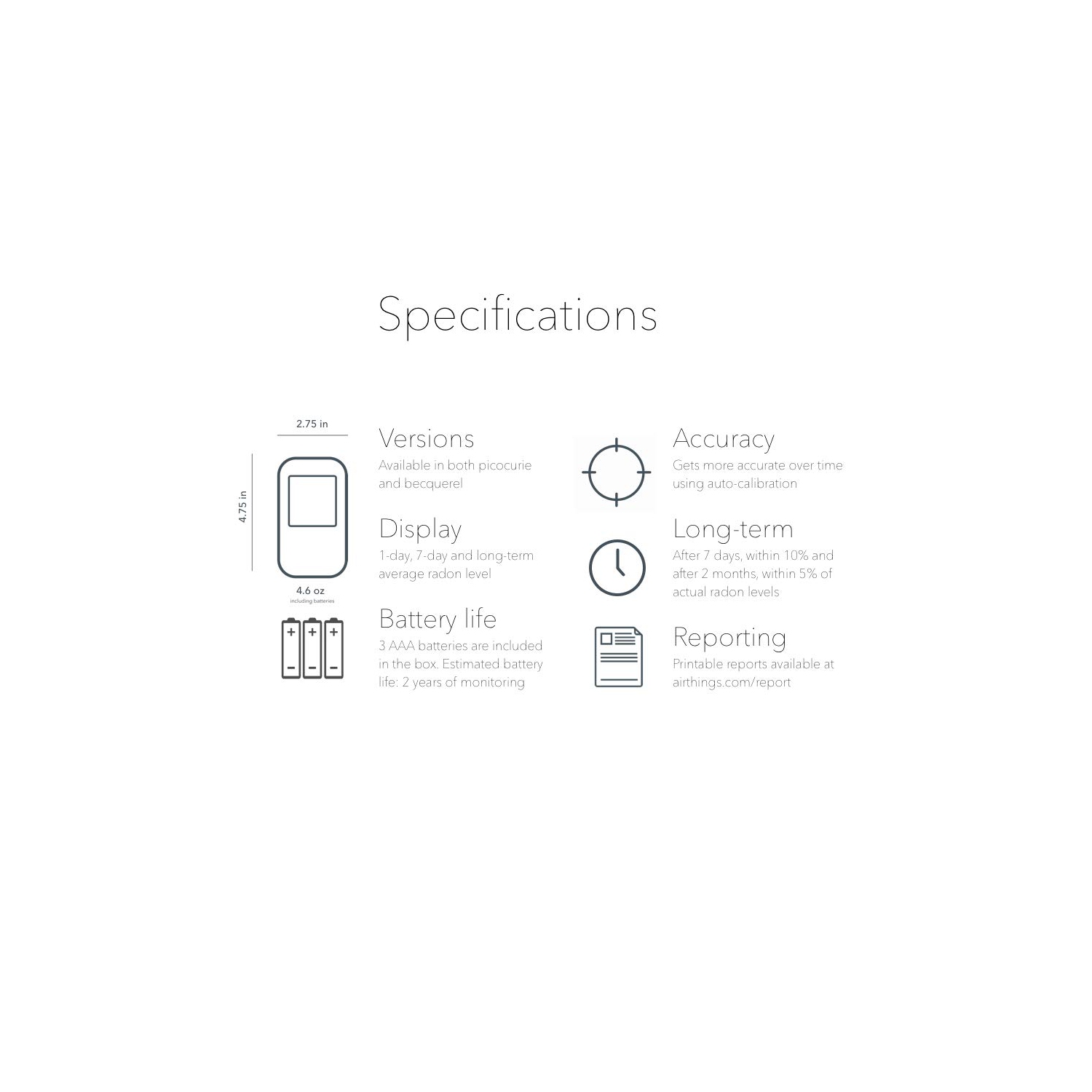 Airthings Corentium Home Radon Detector 223 Portable, Lightweight, Easy-to-Use, AAA Battery Operated, pCi/L