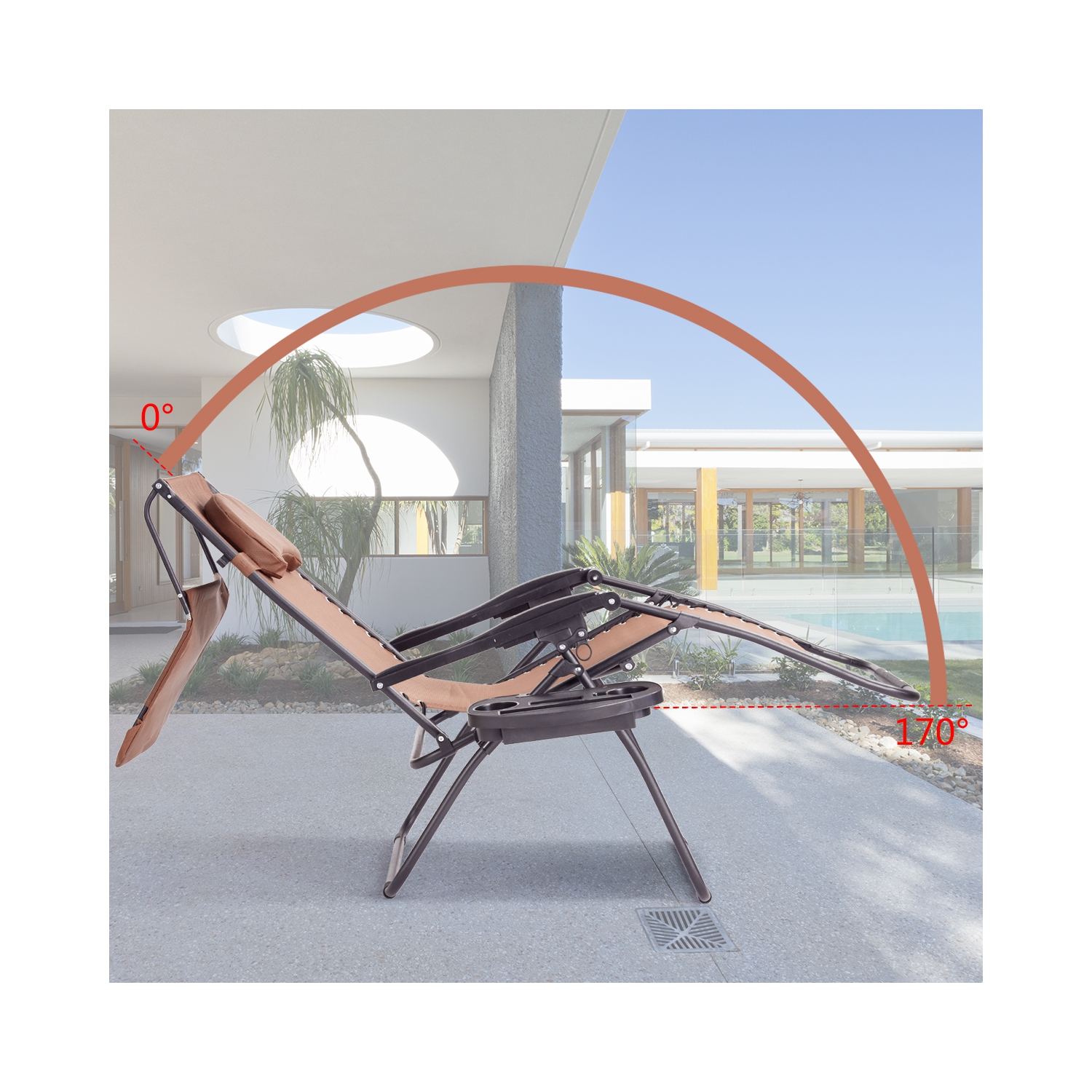 Gymax Folding Recliner Lounge Chair W/ Shade Canopy Cup Holder Brown