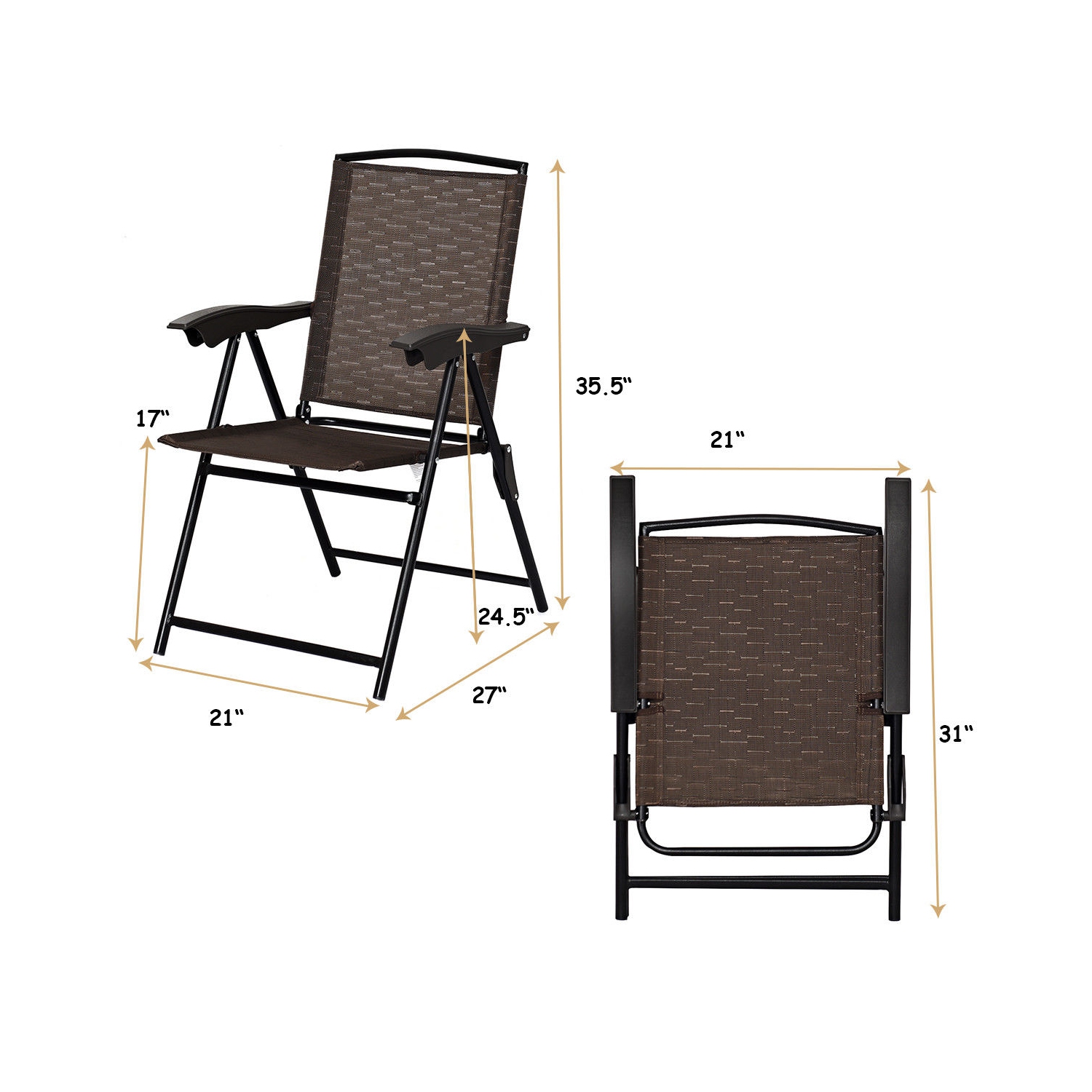 Gymax 4PCS Adjustable Folding Fabric Chair Powder Coated Steel Tube Frame Indoor Outdoor