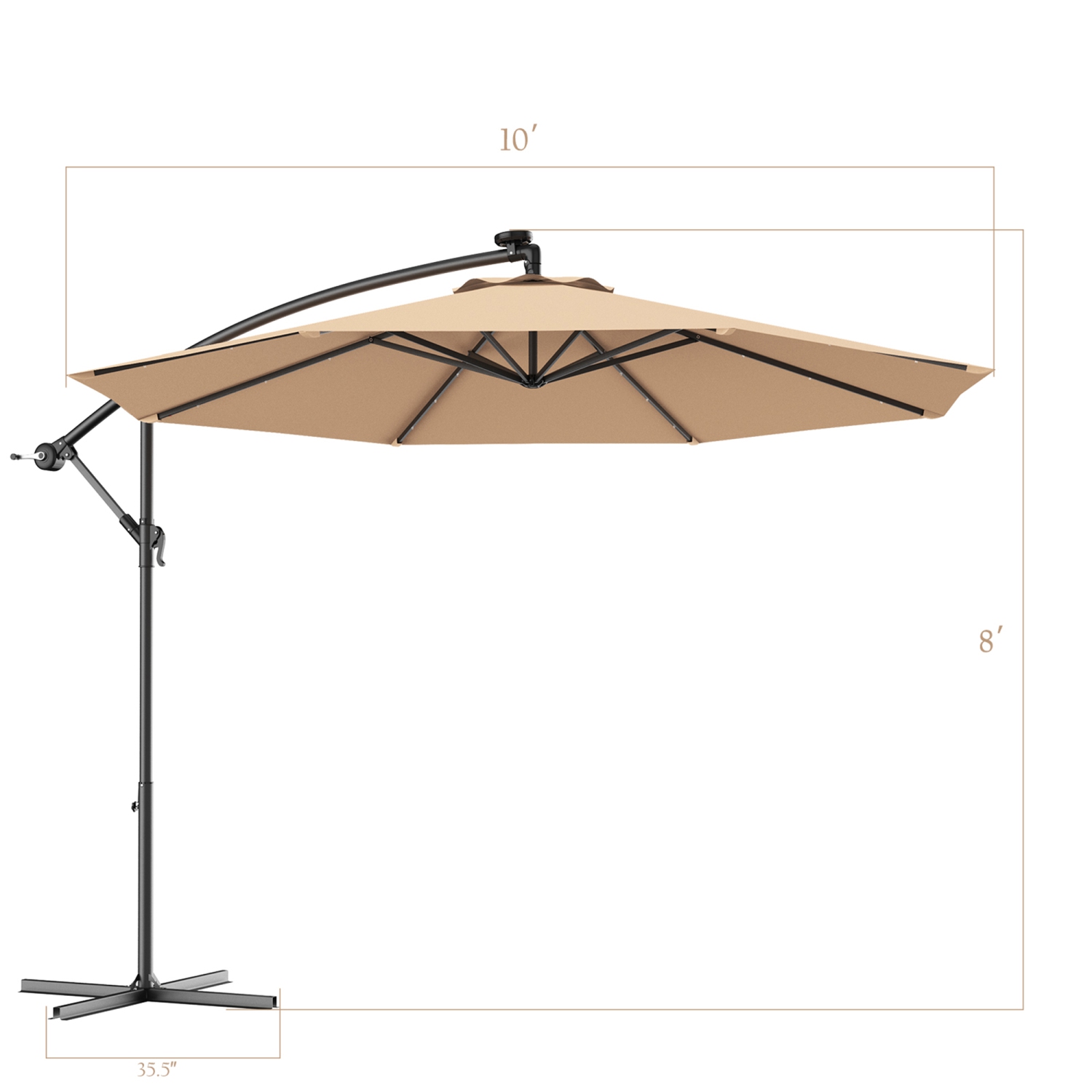 Gymax 10Ft Patio Solar LED Outdoor Offset Hanging Umbrella w/ 24 Lights