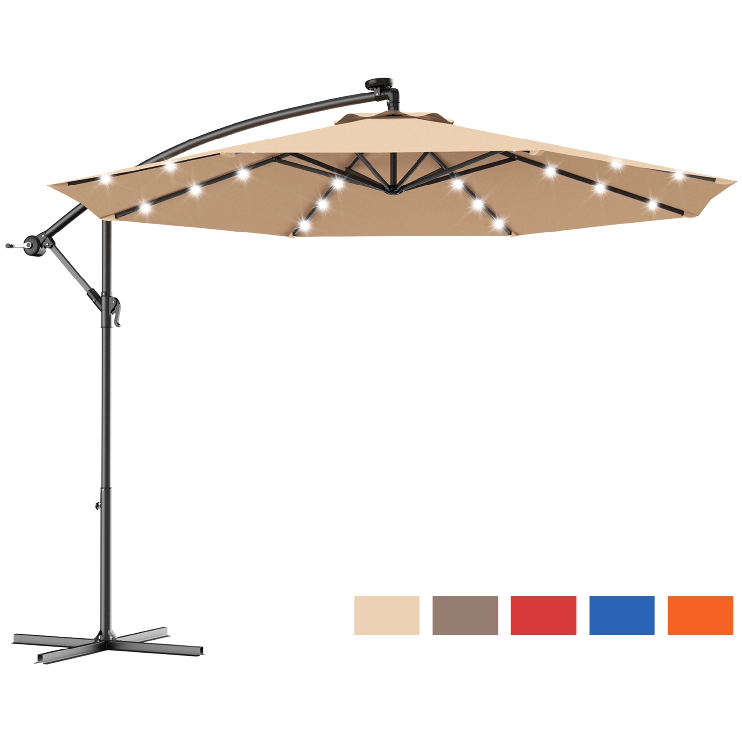 Gymax 10Ft Patio Solar LED Outdoor Offset Hanging Umbrella w/ 24 Lights