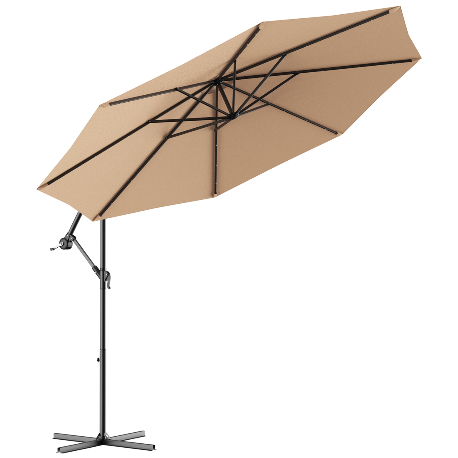 Gymax 10Ft Patio Solar LED Outdoor Offset Hanging Umbrella w/ 24 Lights