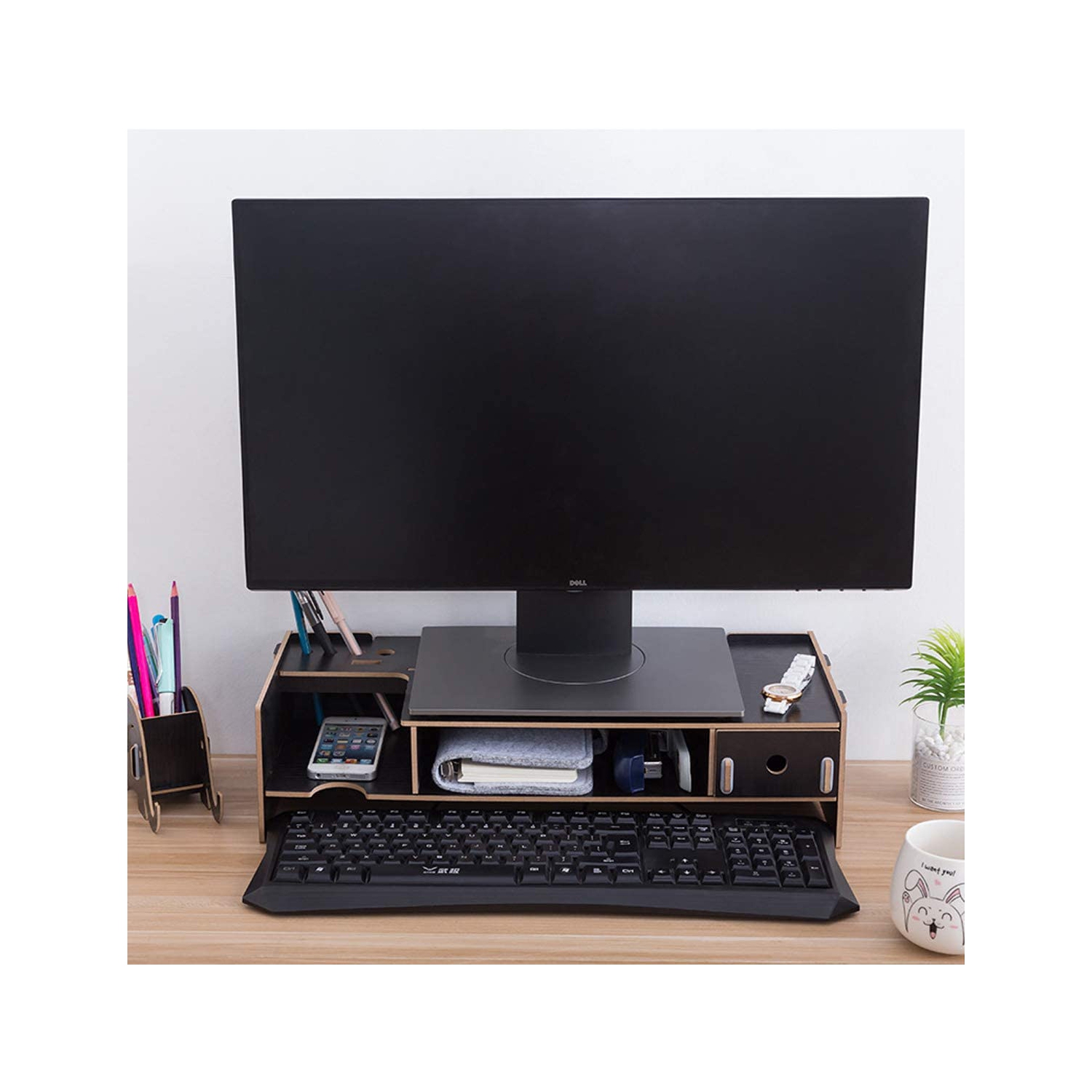 Universal Computer Monitor Stand Riser with Storage Organizer Drawers, Desktop, Laptop Stand Riser with Keyboard Storage Space for Home & Office