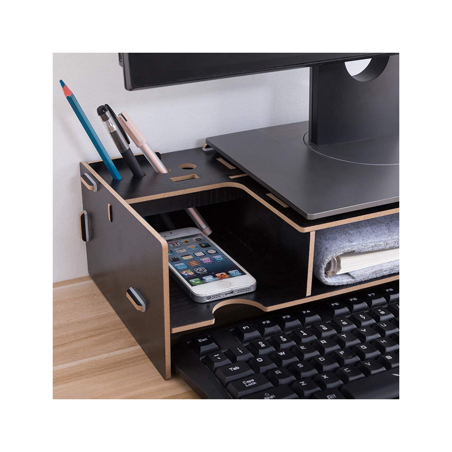 Universal Computer Monitor Stand Riser with Storage Organizer Drawers, Desktop, Laptop Stand Riser with Keyboard Storage Space for Home & Office