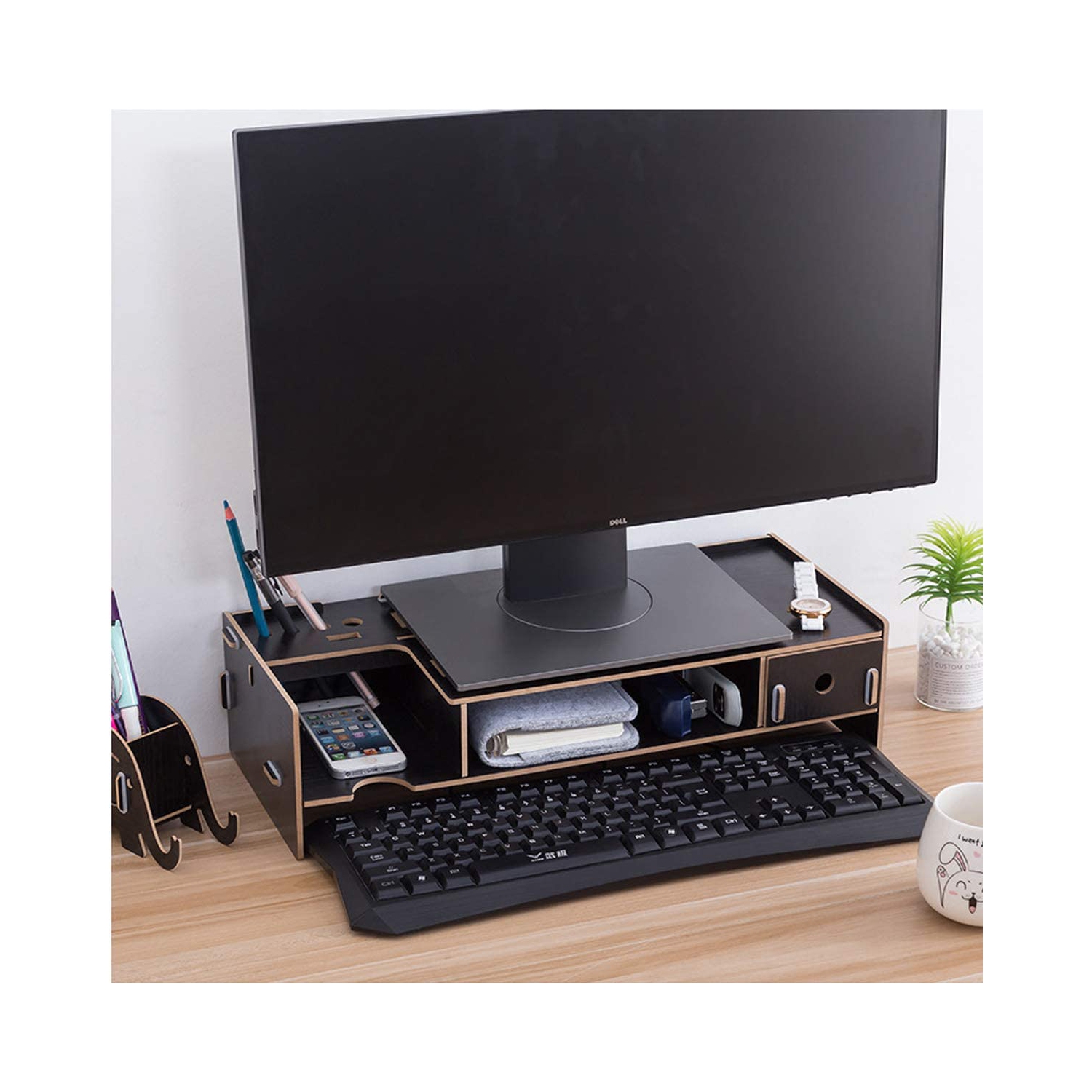 Universal Computer Monitor Stand Riser with Storage Organizer Drawers, Desktop, Laptop Stand Riser with Keyboard Storage Space for Home & Office