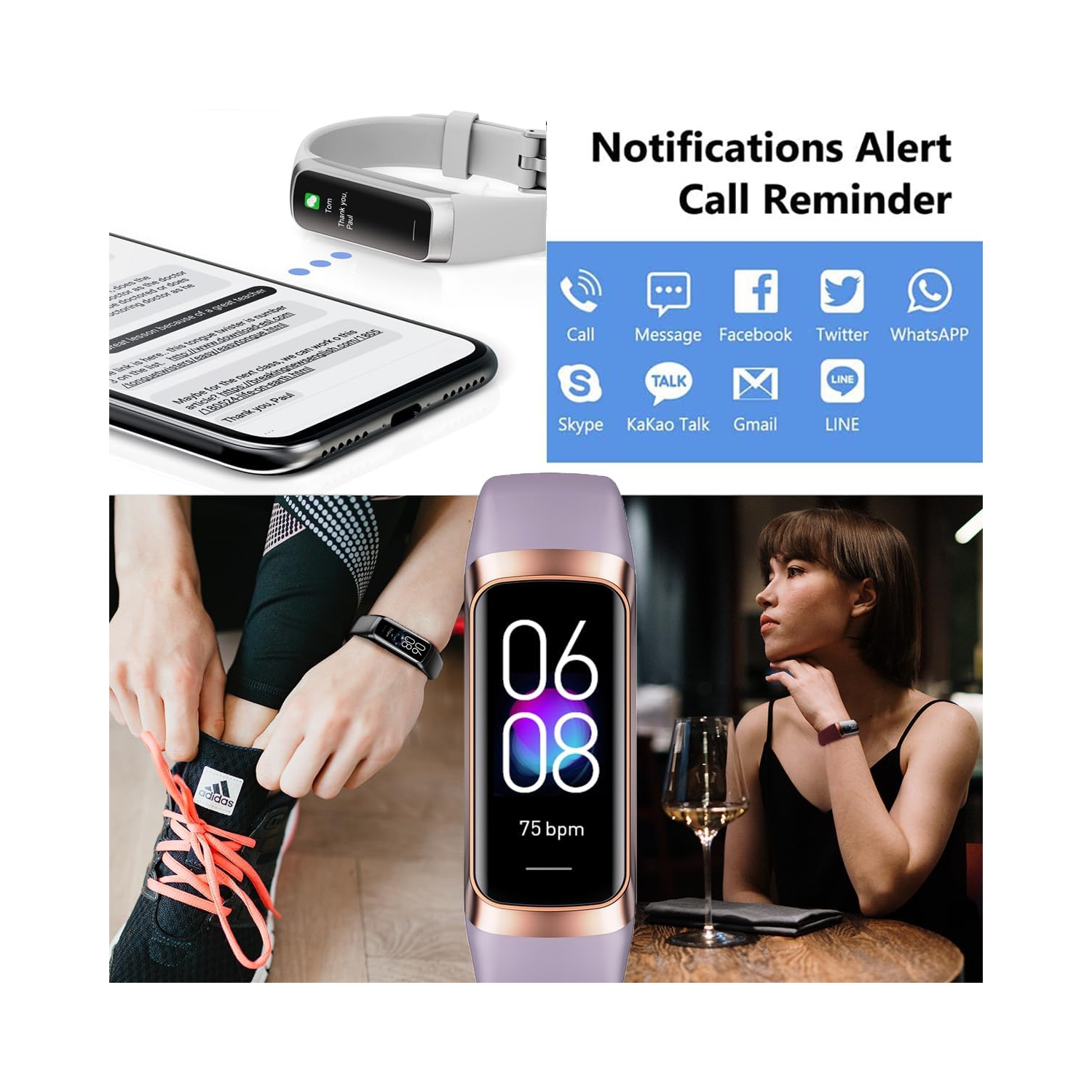 Moniteur d'activité et de fréquence cardiaque, montre intelligente, bracelet sport avec moniteur de sommeil, compteur de calories, podomètre et