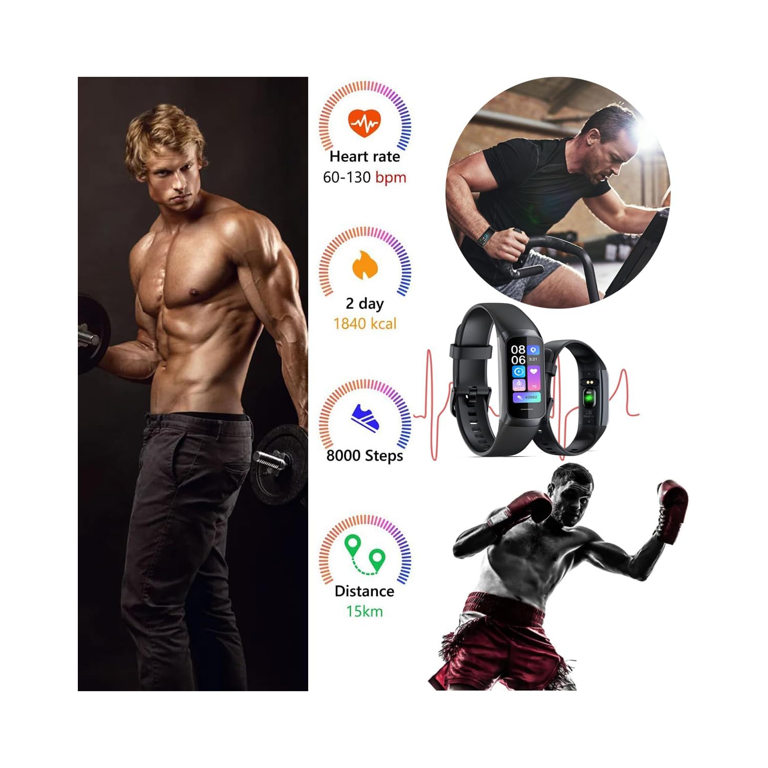 Heart Rate Fitness Tracker & Activity Smartwatch, Sports Bracelet with Sleep Monitor, Calorie Counter, Pedometer & IP67 Waterproof Wristband for Men