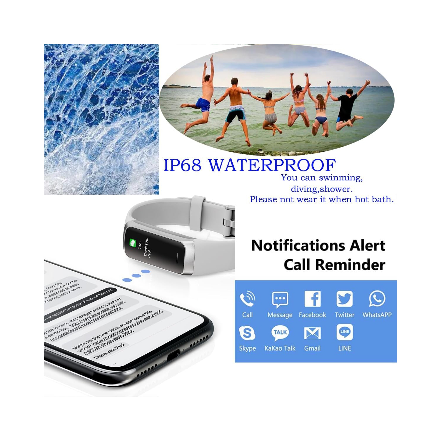 Heart Rate Fitness Tracker & Activity Smartwatch, Sports Bracelet with Sleep Monitor, Calorie Counter, Pedometer & IP67 Waterproof Wristband for Men