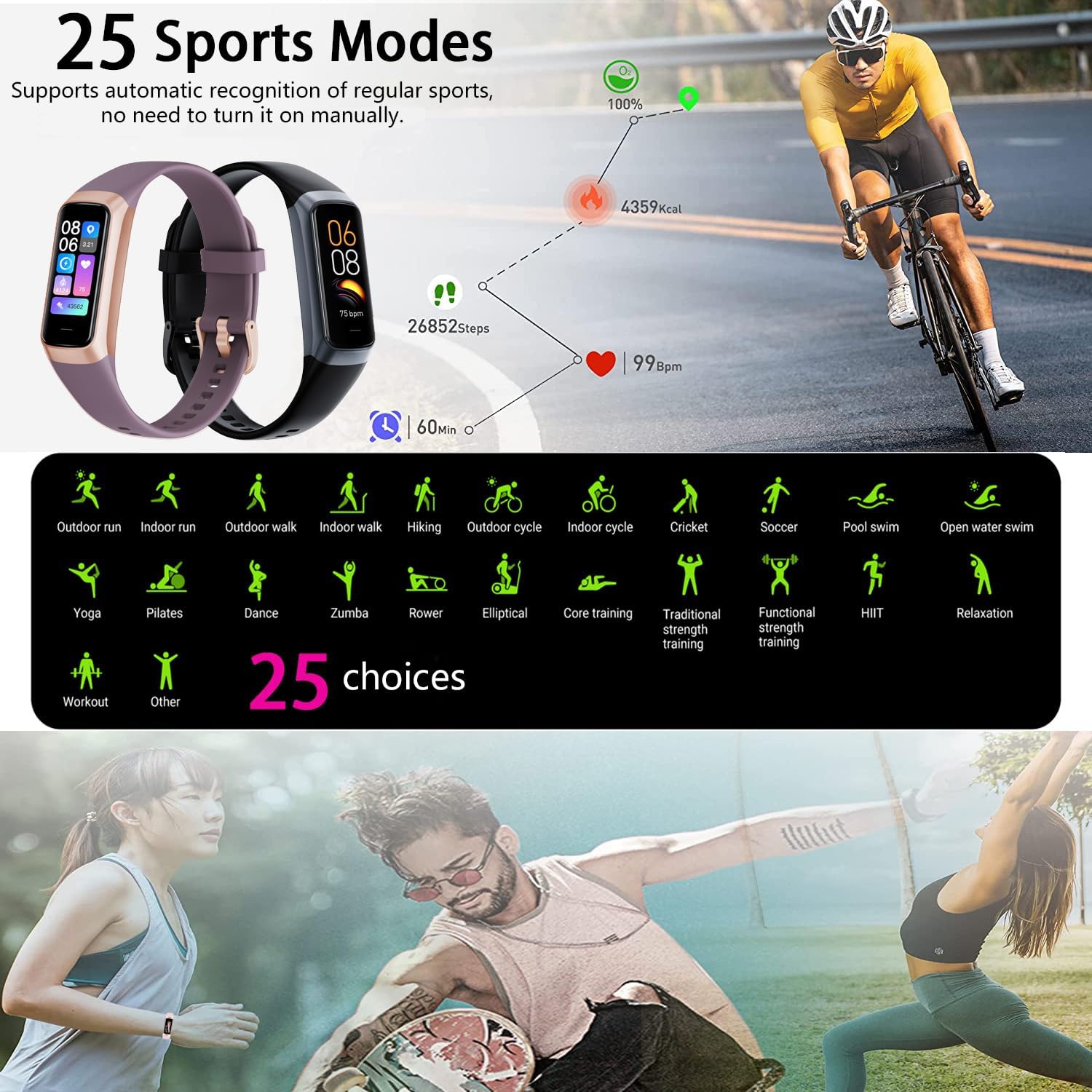 Heart Rate Fitness Tracker & Activity Smartwatch, Sports Bracelet with Sleep Monitor, Calorie Counter, Pedometer & IP67 Waterproof Wristband for Men