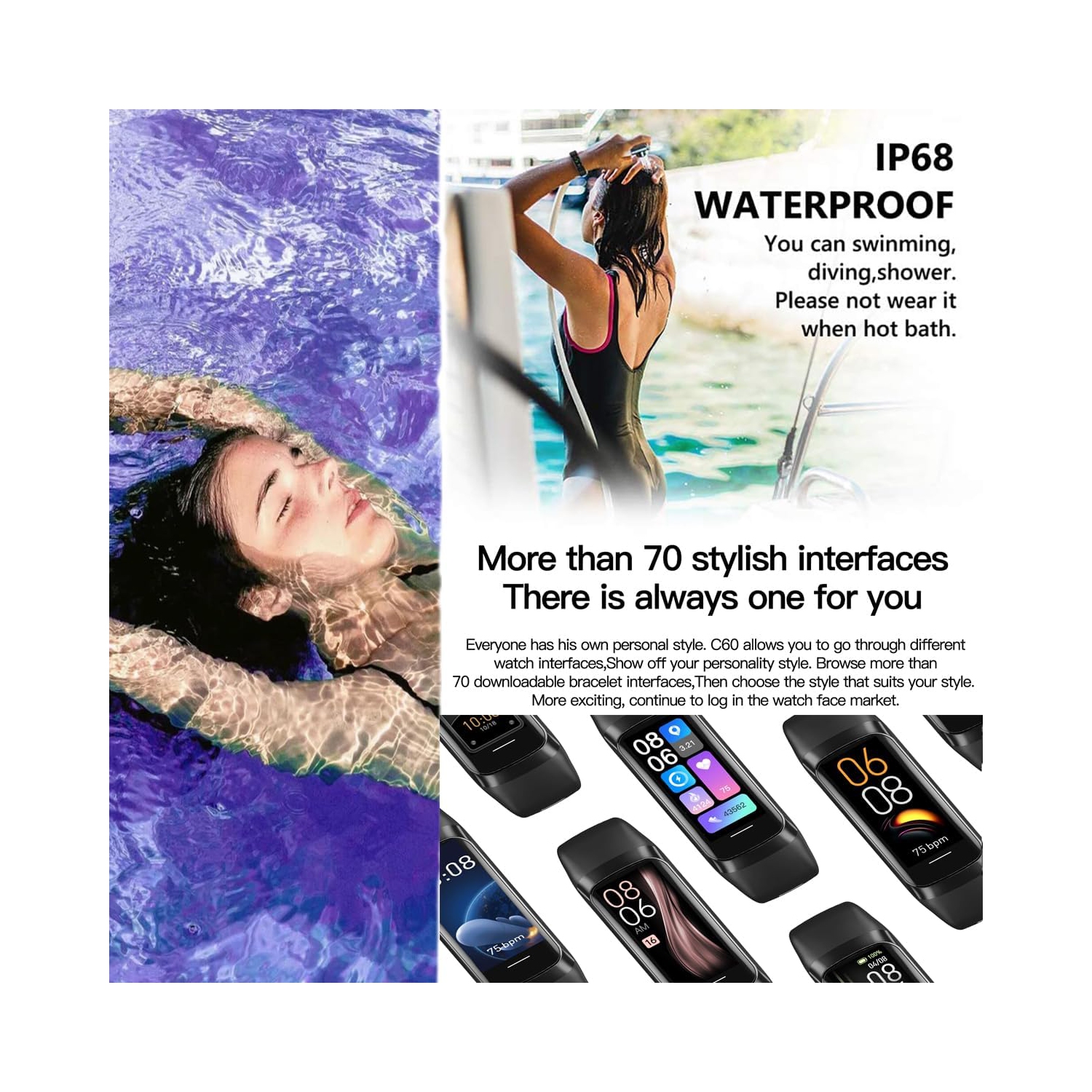 Heart Rate Fitness Tracker & Activity Smartwatch, Sports Bracelet with Sleep Monitor, Calorie Counter, Pedometer & IP67 Waterproof Wristband for Men