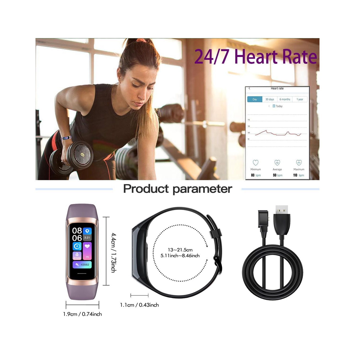 Heart Rate Fitness Tracker & Activity Smartwatch, Sports Bracelet with Sleep Monitor, Calorie Counter, Pedometer & IP67 Waterproof Wristband for Men