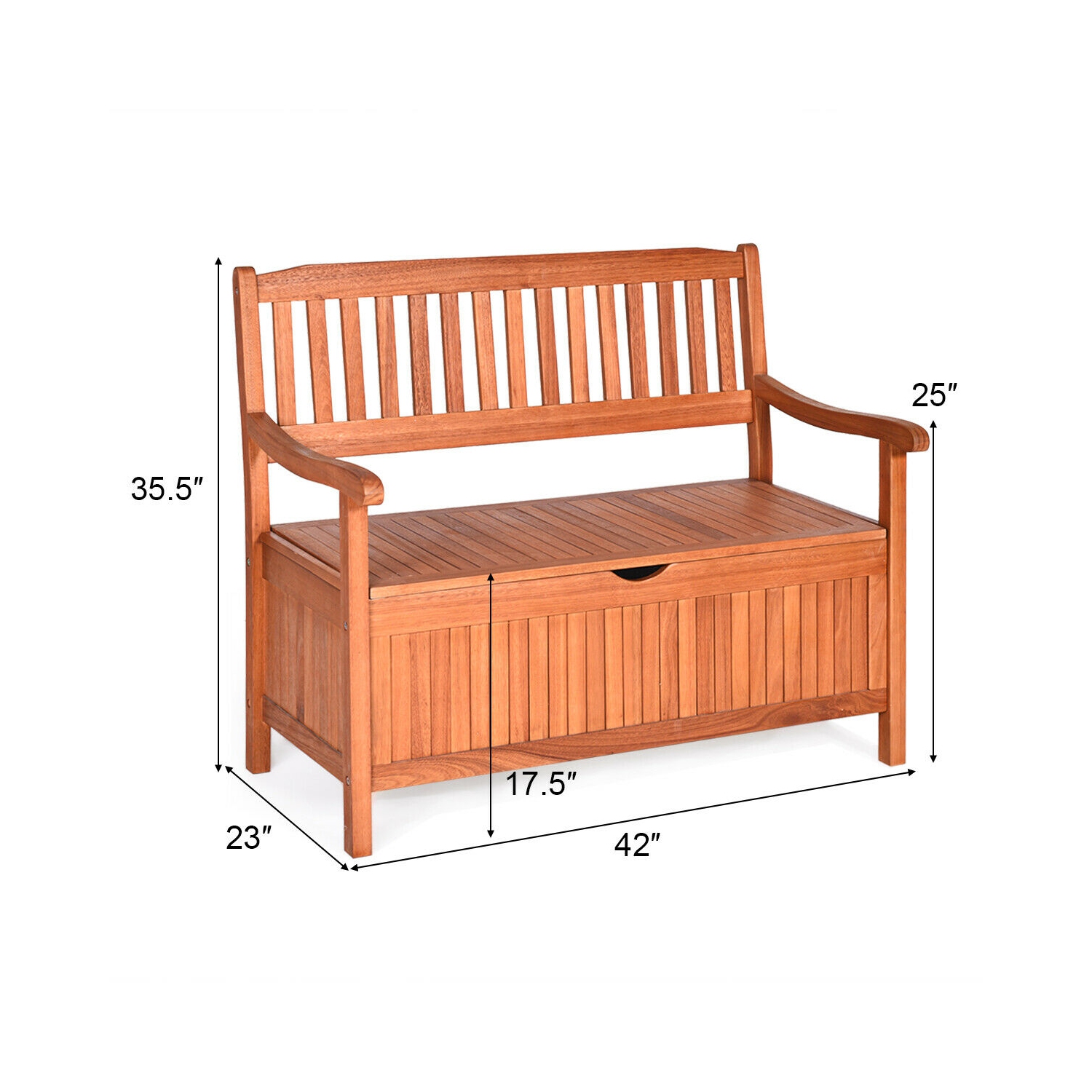 Gymax 42'' Storage Bench Deck Box Solid Wood Seating Container Tools Toys W/Backrest