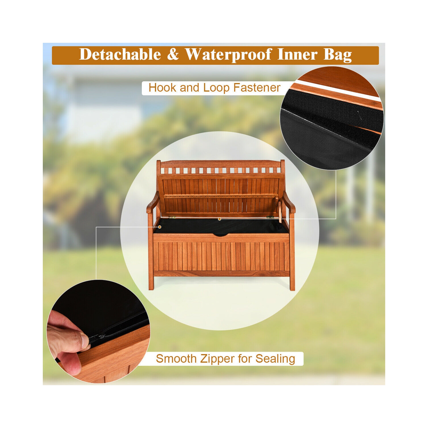 Gymax 42'' Storage Bench Deck Box Solid Wood Seating Container Tools Toys W/Backrest