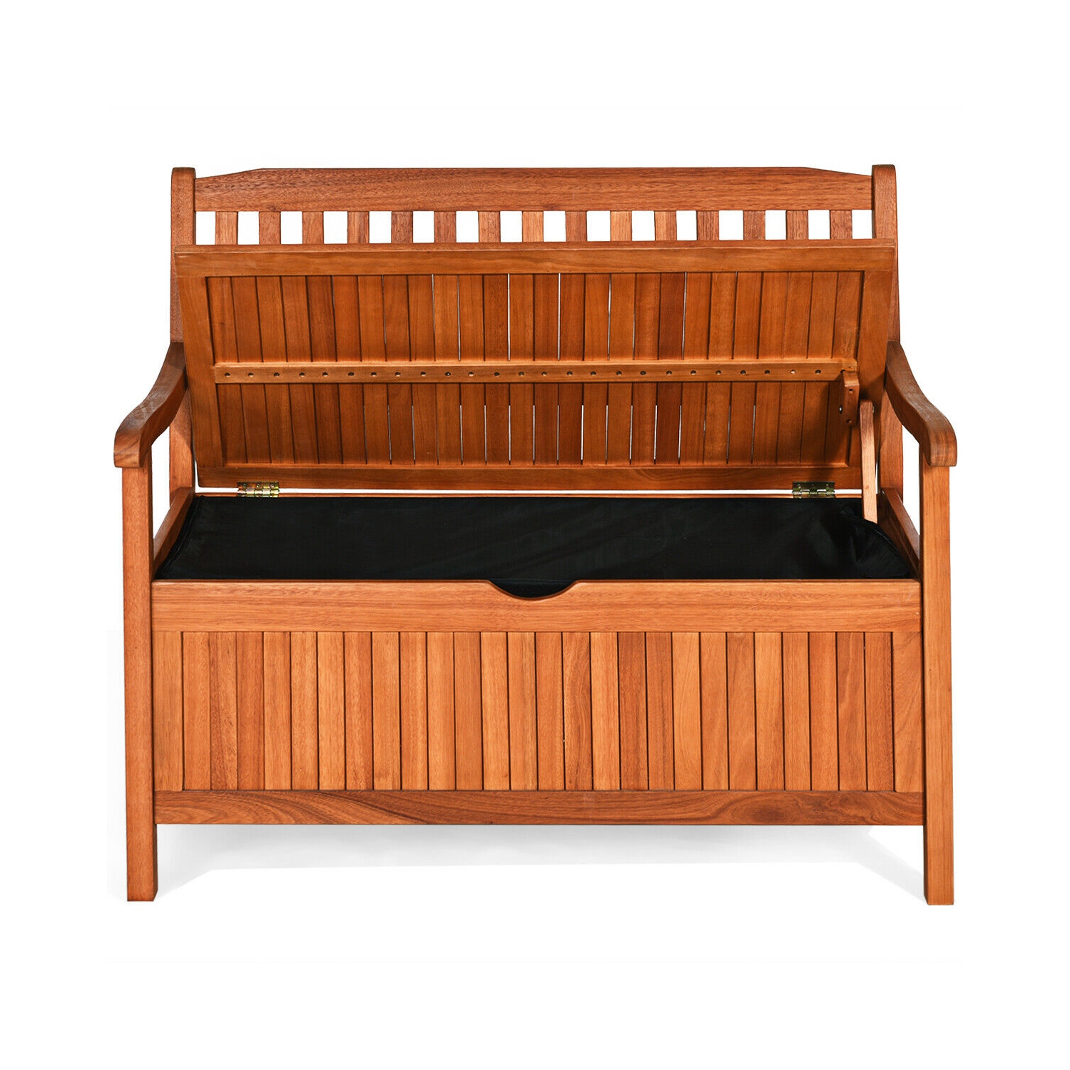 Gymax 42'' Storage Bench Deck Box Solid Wood Seating Container Tools Toys W/Backrest