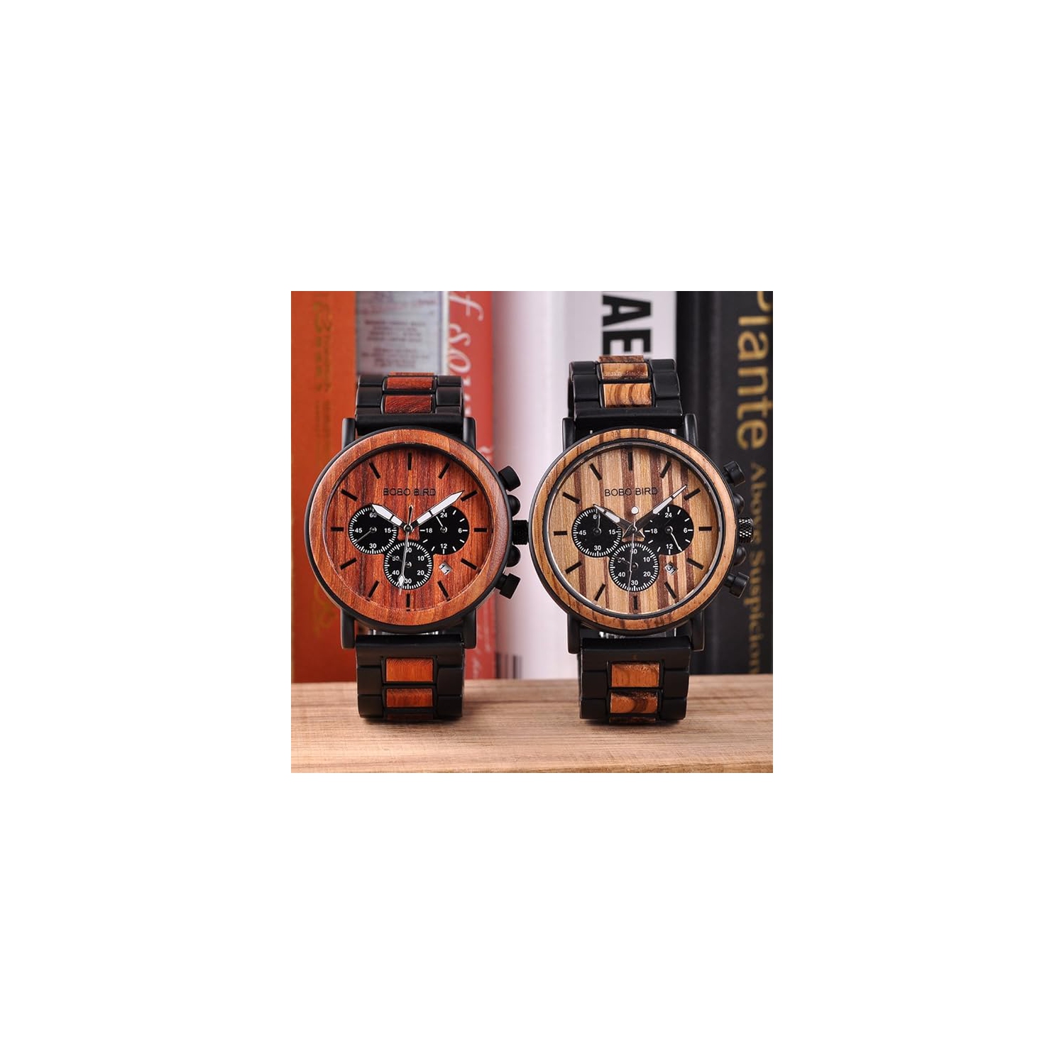 Men’s Wooden & Stainless Steel Chronograph Watch – Luminous Hands, Date Display, Gift Box Included – Classic Analog Timepiece for Casual or Formal