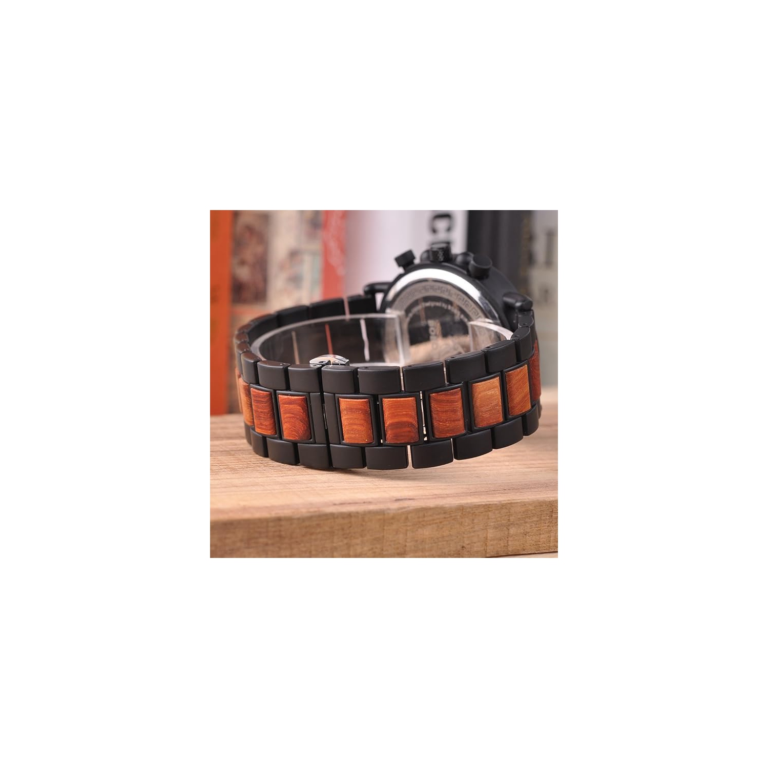 Men’s Wooden & Stainless Steel Chronograph Watch – Luminous Hands, Date Display, Gift Box Included – Classic Analog Timepiece for Casual or Formal