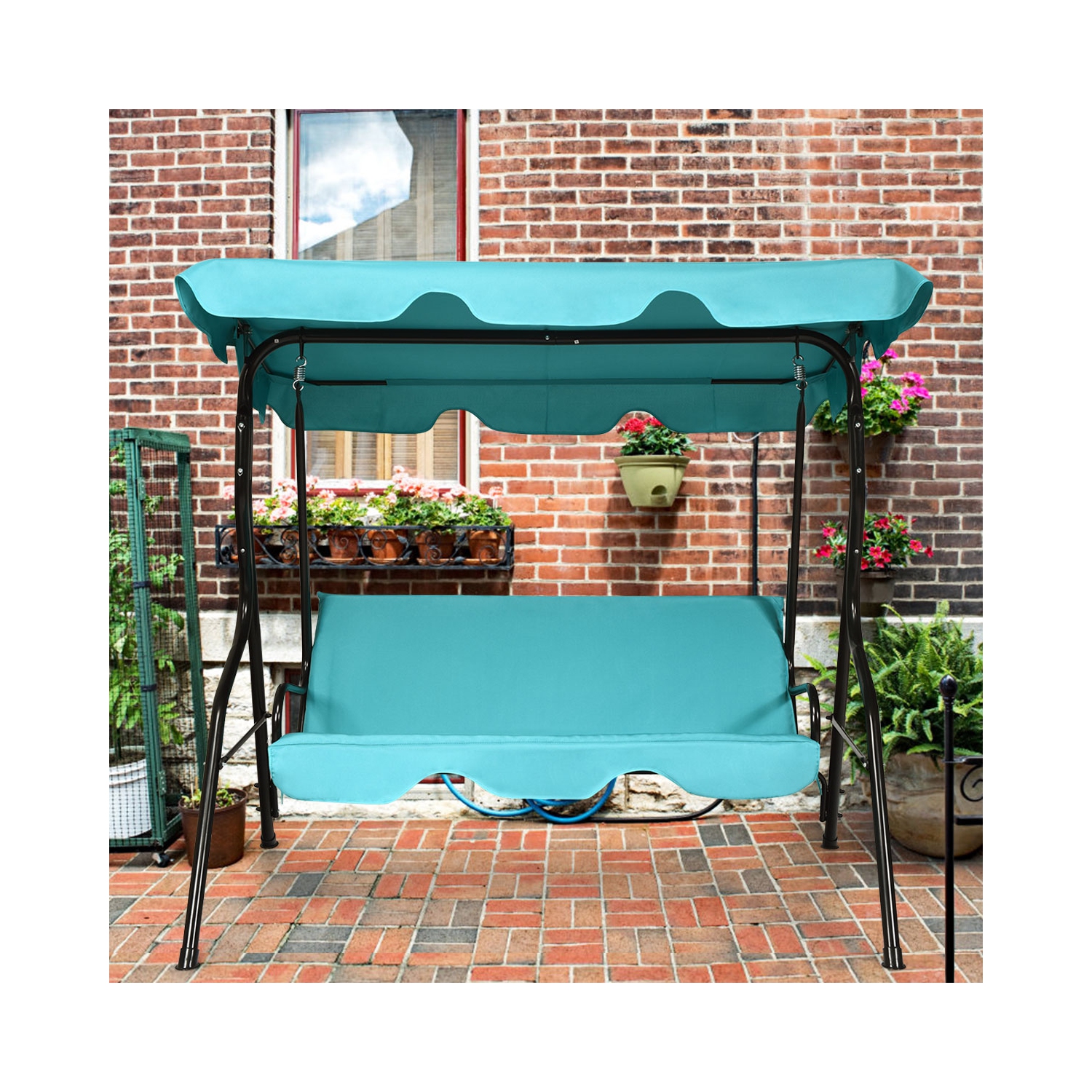 Hamac d’extérieur à 3 sièges avec cadre en aluminium ajustable et étanche de PatioJoy