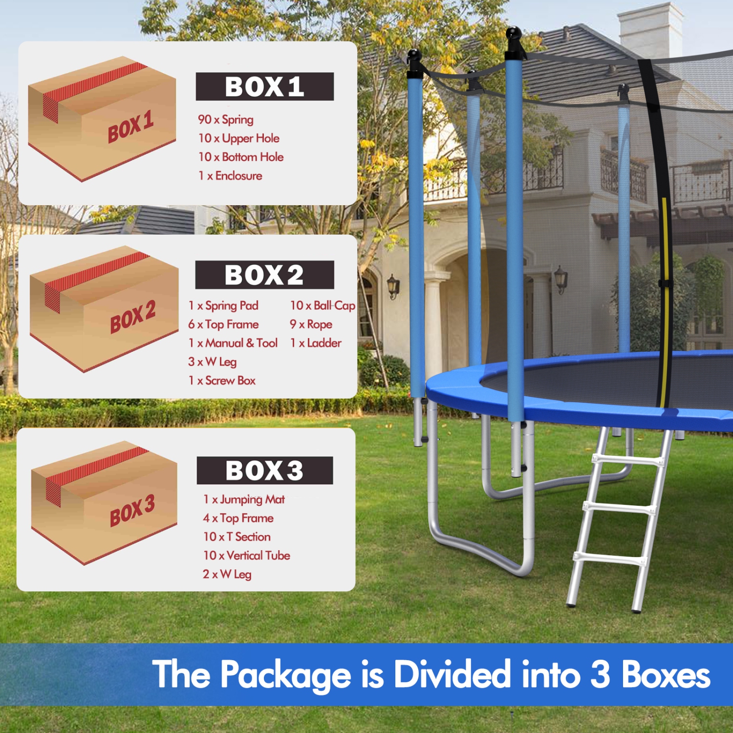 Patiojoy 15Ft Jumping Exercise ASTM Certified Approved Recreational Trampolines with Enclosure Net