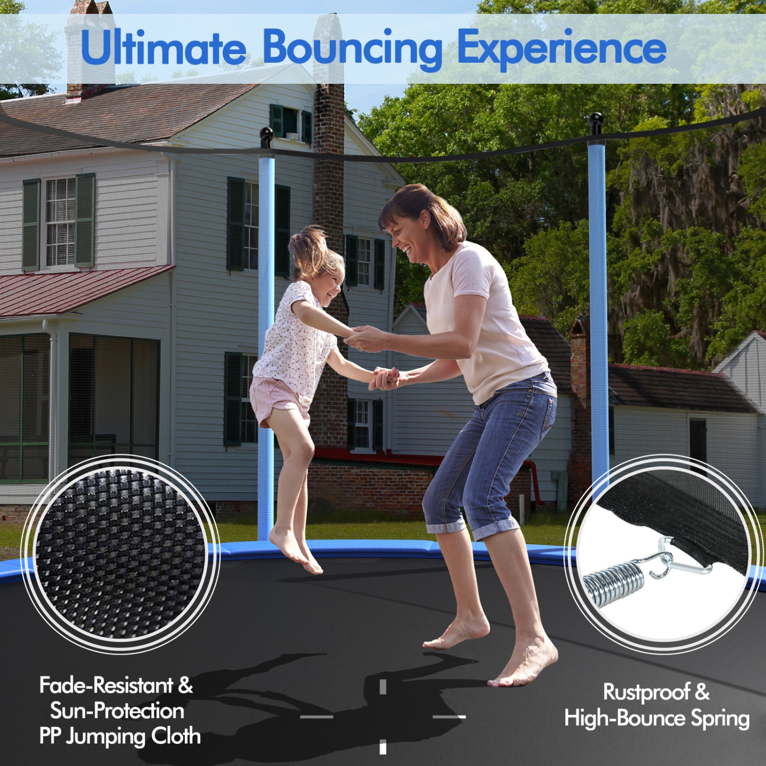 Patiojoy 15Ft Jumping Exercise ASTM Certified Approved Recreational Trampolines with Enclosure Net