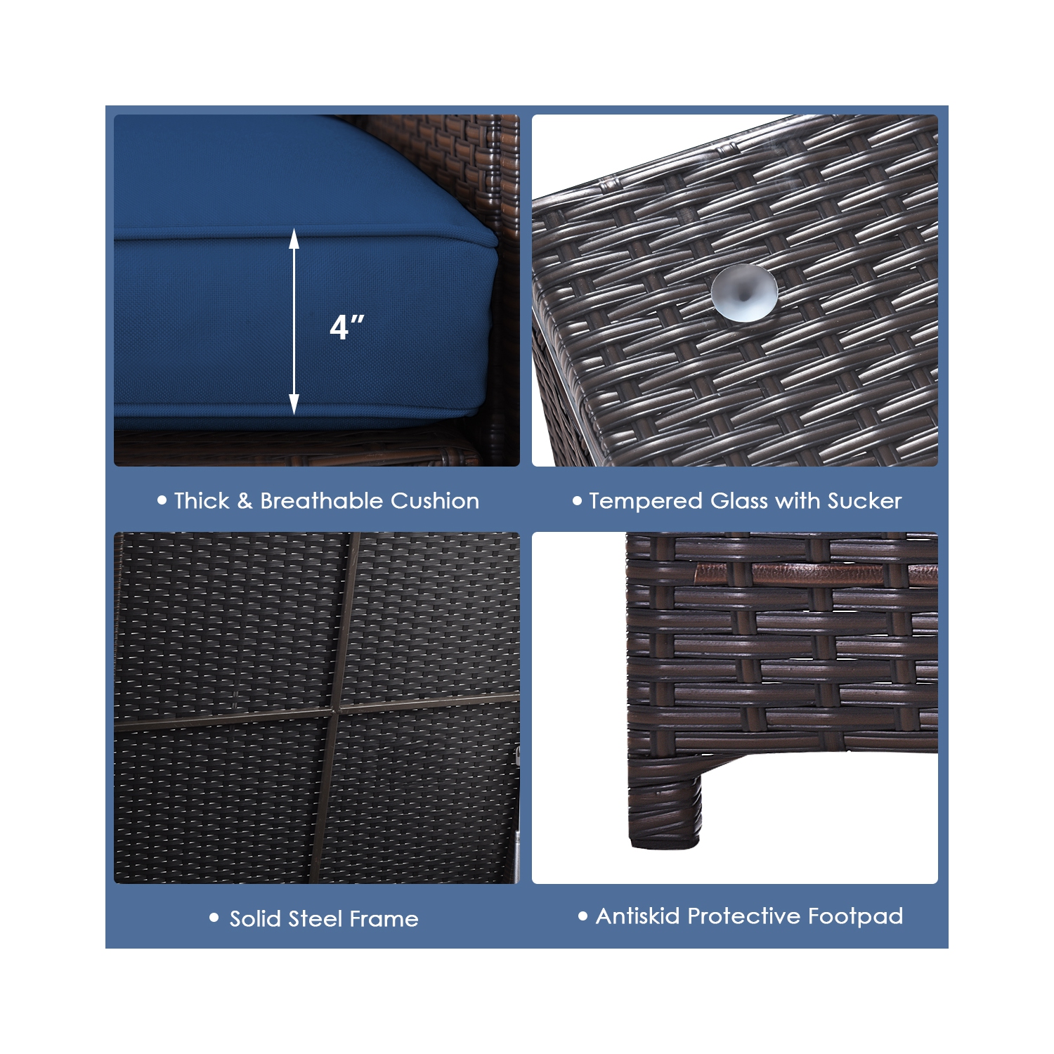 Topbuy Outdoor Rattan Sectional Loveseat Couch Conversation Sofa Set with Storage Box &Coffee Table Red/Navy/Turquoise