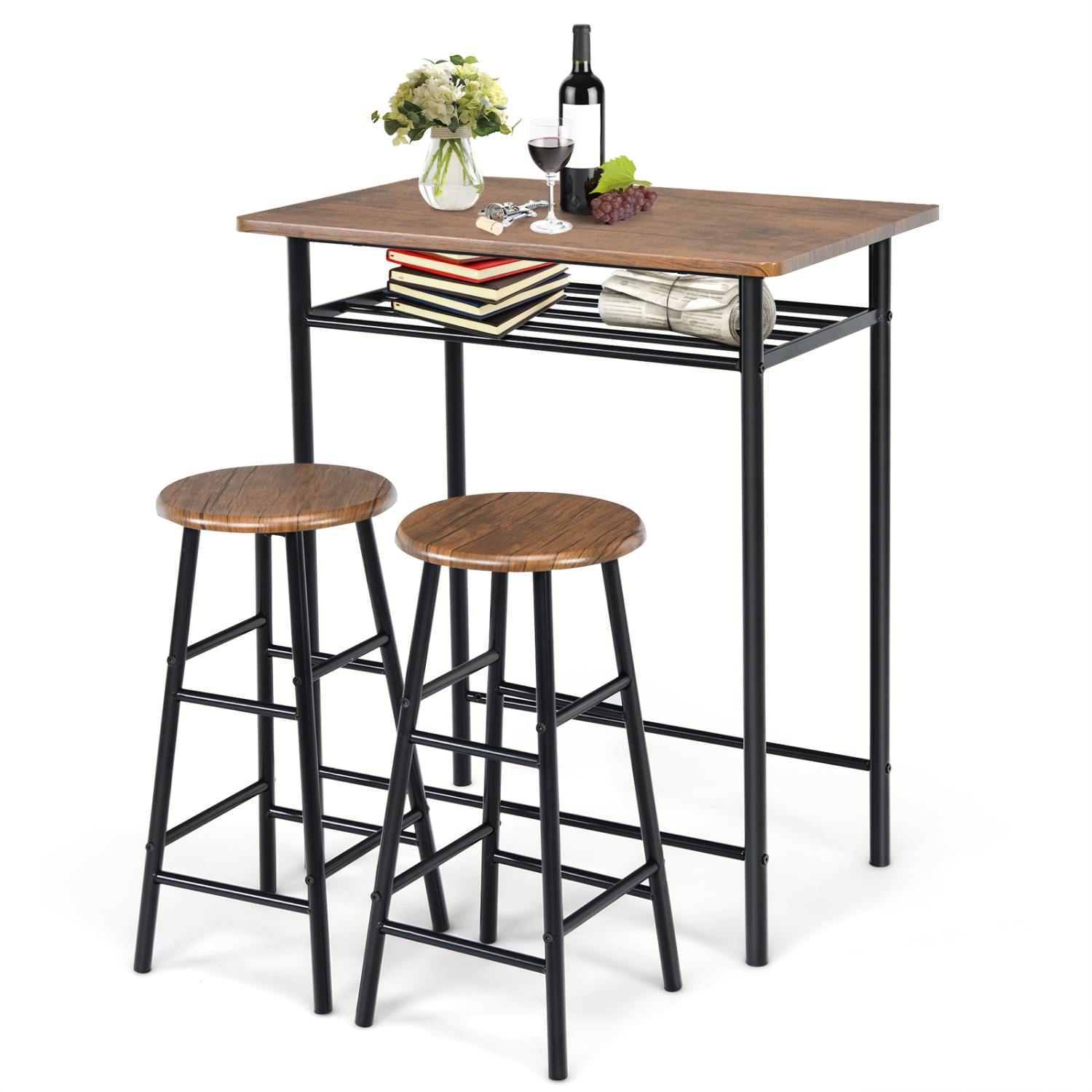 TopBuy – Ensemble de bar 3 pièces avec table et chaises, hauteur de comptoir, table bistro et 2 tabourets, ensemble de salle à manger rectangulaire