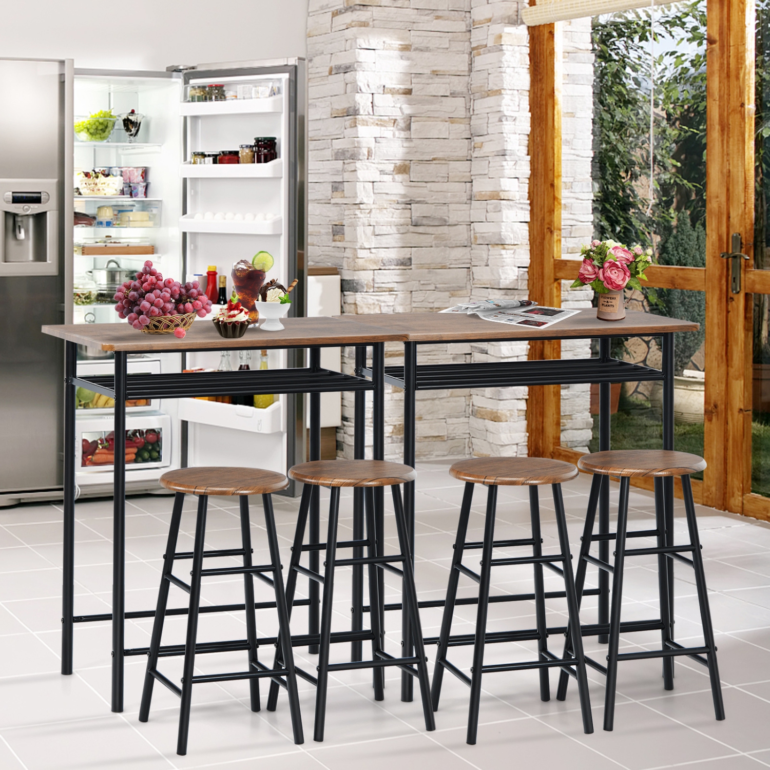TopBuy – Ensemble de bar 3 pièces avec table et chaises, hauteur de comptoir, table bistro et 2 tabourets, ensemble de salle à manger rectangulaire