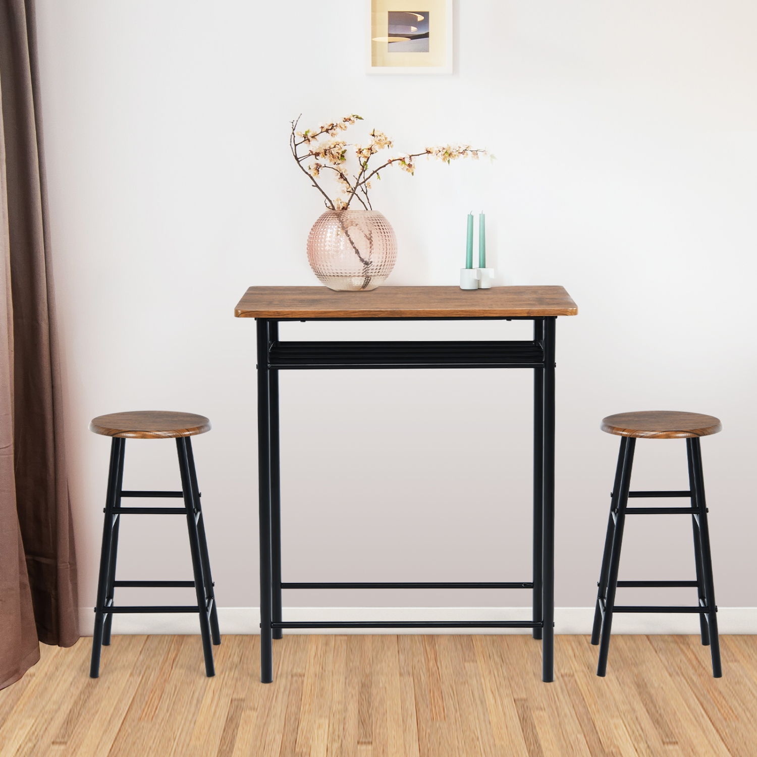 TopBuy – Ensemble de bar 3 pièces avec table et chaises, hauteur de comptoir, table bistro et 2 tabourets, ensemble de salle à manger rectangulaire