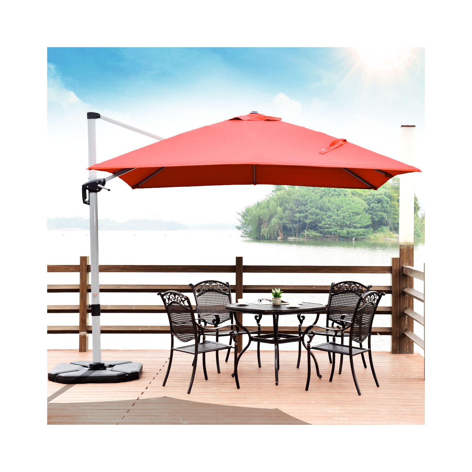 Topbuy 10' Market Umbrella Outdoor Patio Square Offset w/Base Beige/ Burgundy/ Blue/ Brick Red/ Tan