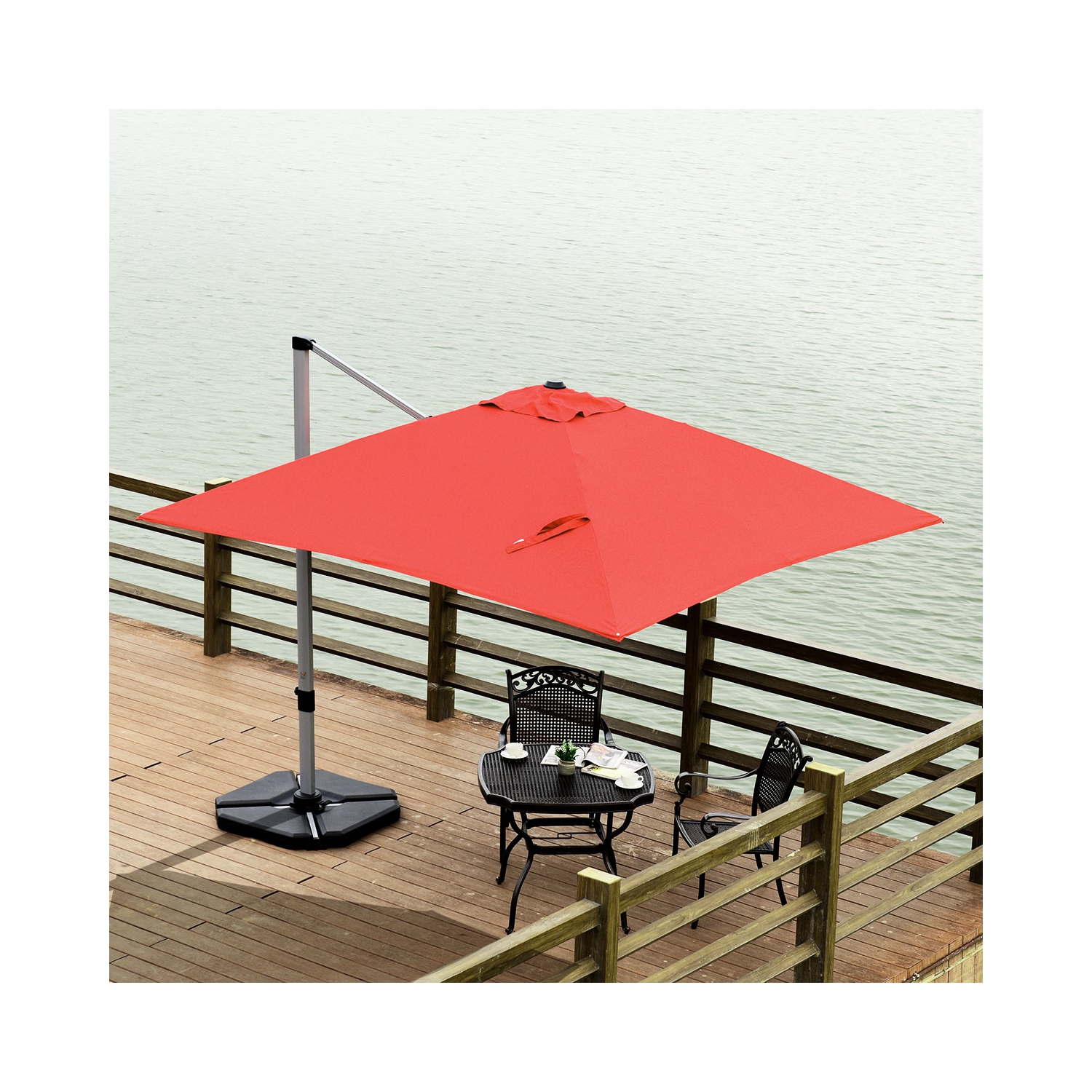 Topbuy 10' Market Umbrella Outdoor Patio Square Offset w/Base Beige/ Burgundy/ Blue/ Brick Red/ Tan