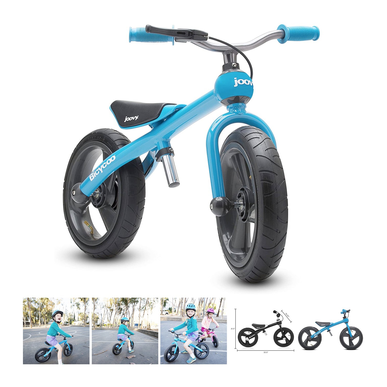Joovy bicycoo balance bike with adjustable seat for toddlers and kids, blue/bleu