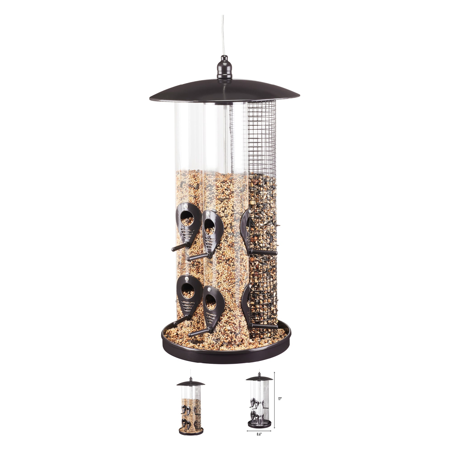 North states nature's yard triple tube bird feeder - hanging bird feeding station, dark grey