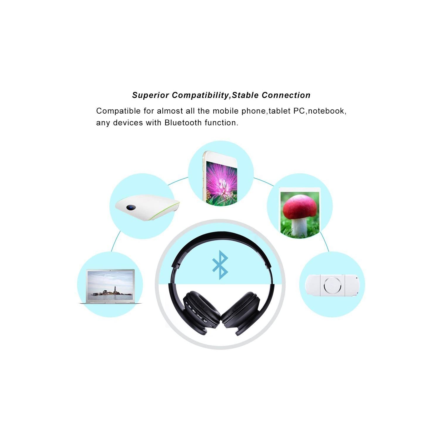 Foldable Over-Ear Headphones with Mic, Portable Stereo Bass Wired Headset, Tangle-Free 1.45M Cable, Ideal for Smartphones, Tablets, MP3/4