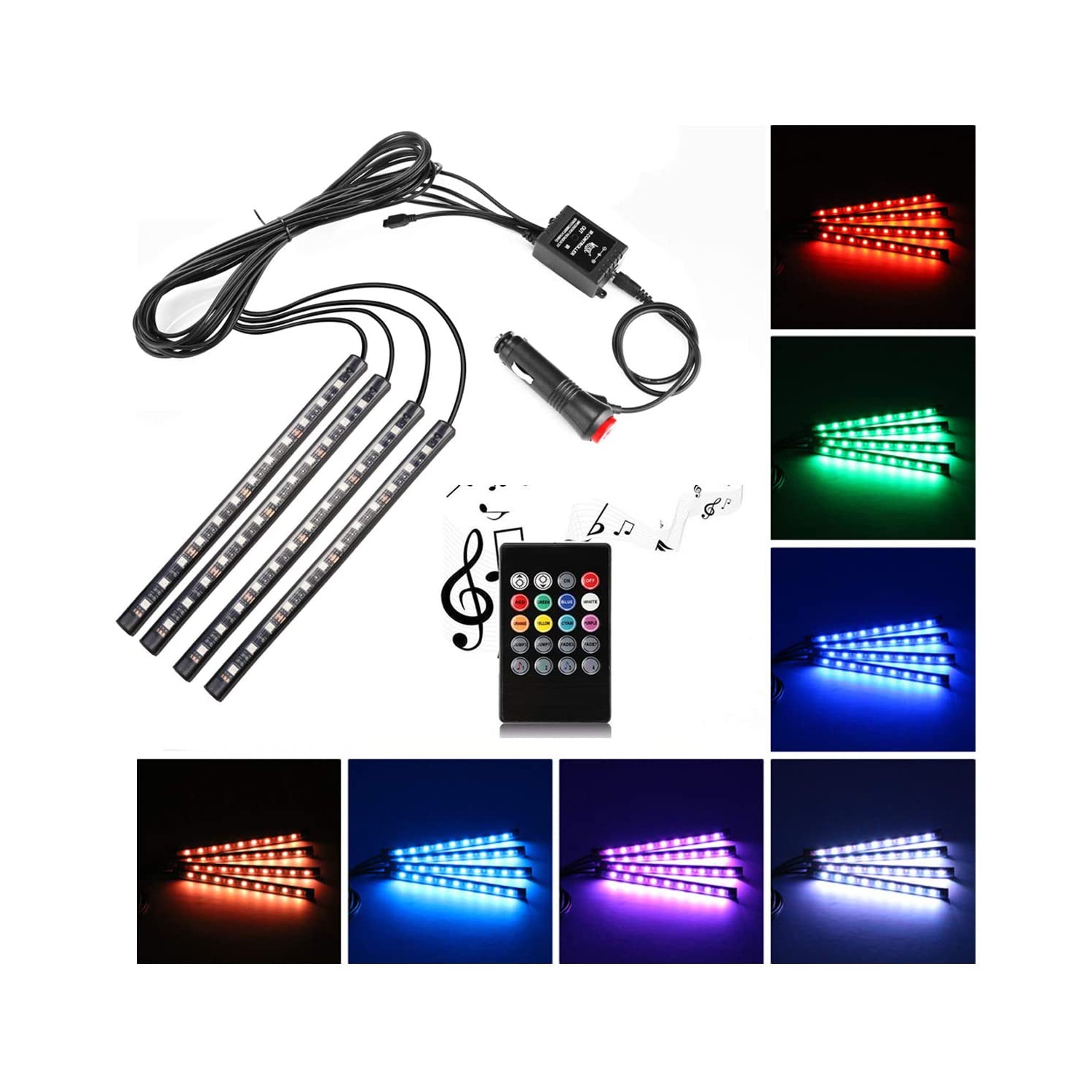 Éclairage d'ambiance à DEL de voiture musique Sync. Ambiance lumières décoratives d'intérieur lumières décoratives Télécommande pied-de-voiture