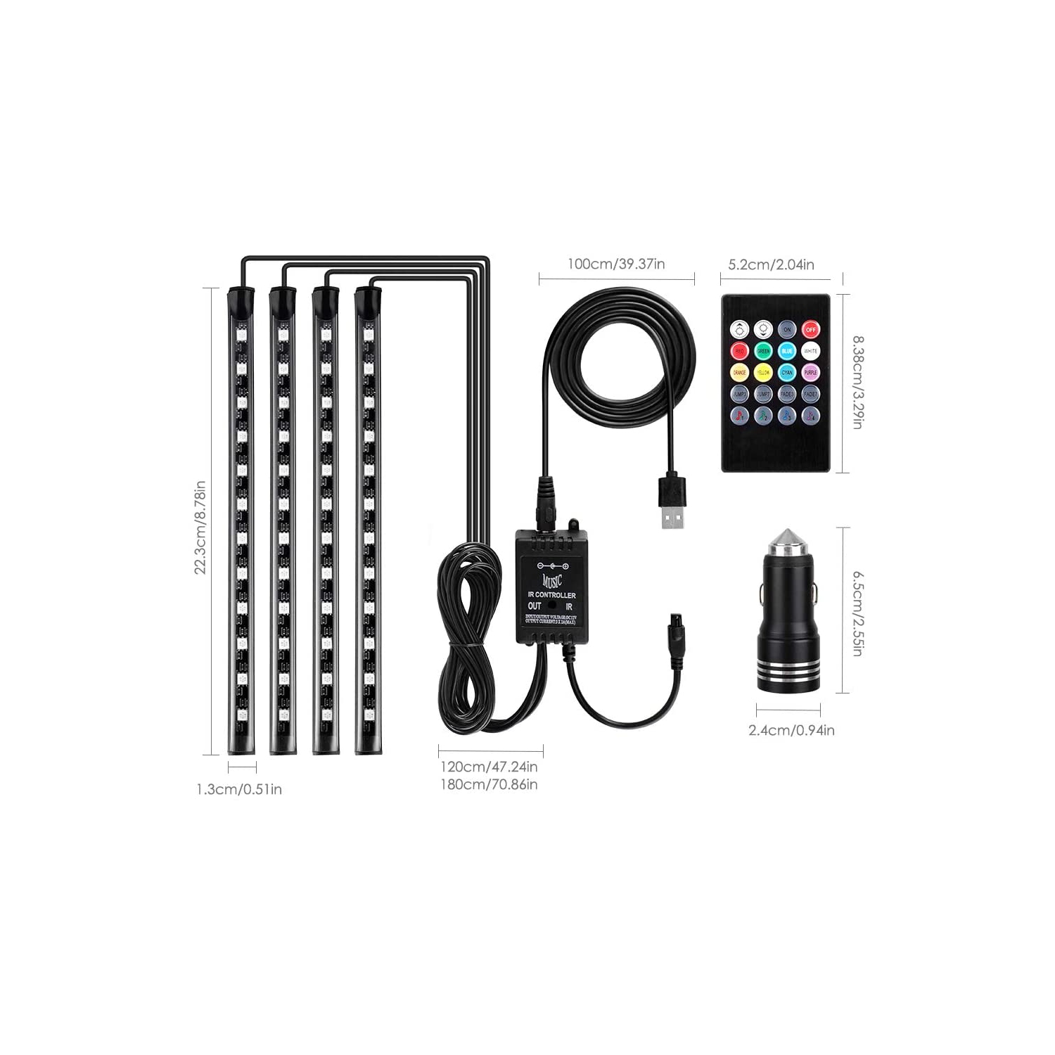 Éclairage d'ambiance à DEL de voiture musique Sync. Ambiance lumières décoratives d'intérieur lumières décoratives Télécommande pied-de-voiture