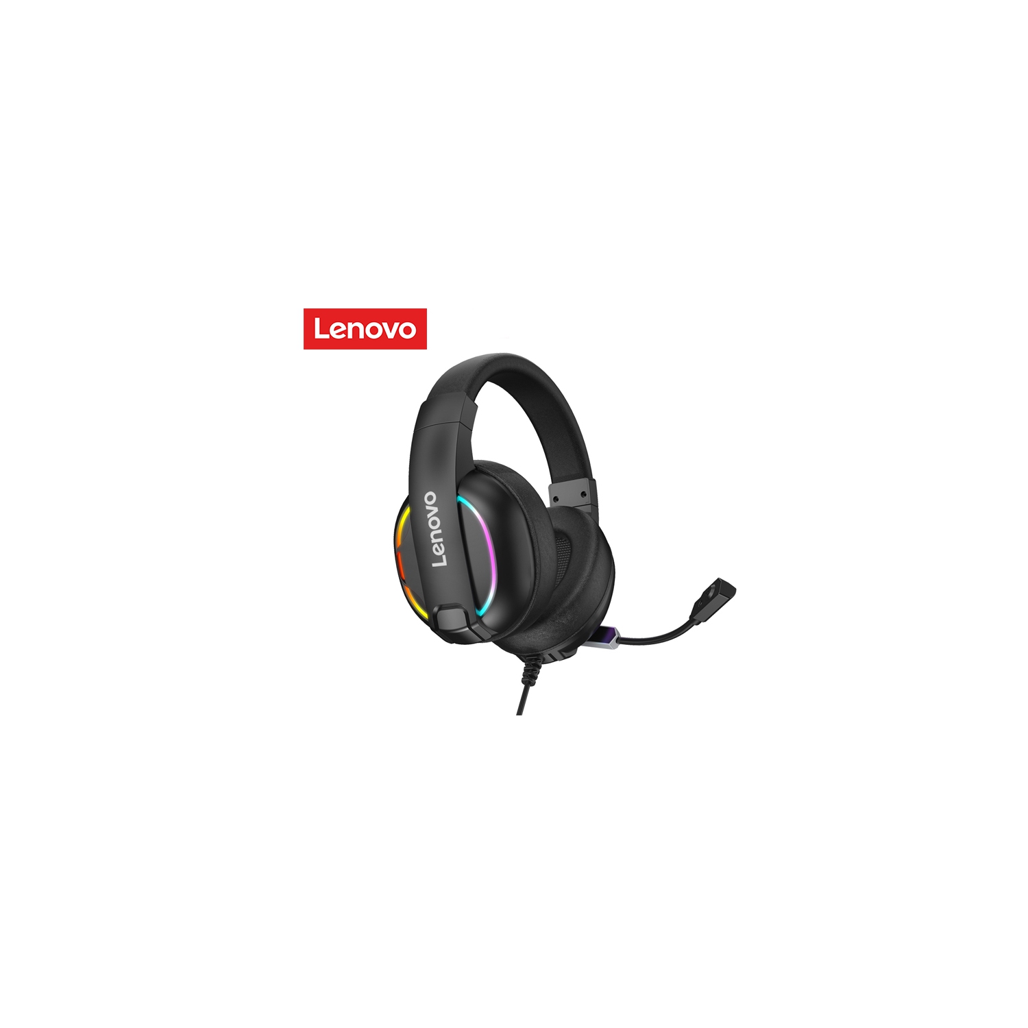 Lenovo HU75 Wired 3.5 mm Aux + USB powered Headset HIFI Surround Sound RGB Colorful Light Music Game Headphone with Microphone for PC Laptop_Black