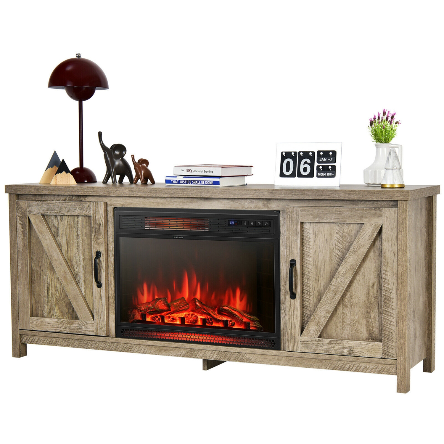 Gymax 59'' Fireplace TV Stand W/ 25'' 1350W Electric Fireplace Heater