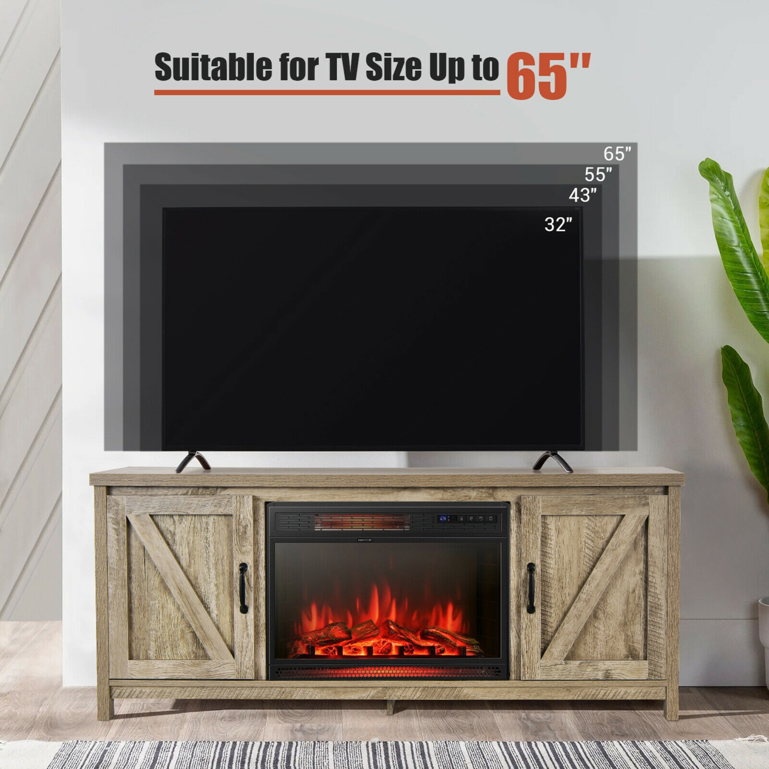 Gymax 59'' Fireplace TV Stand W/ 25'' 1350W Electric Fireplace Heater