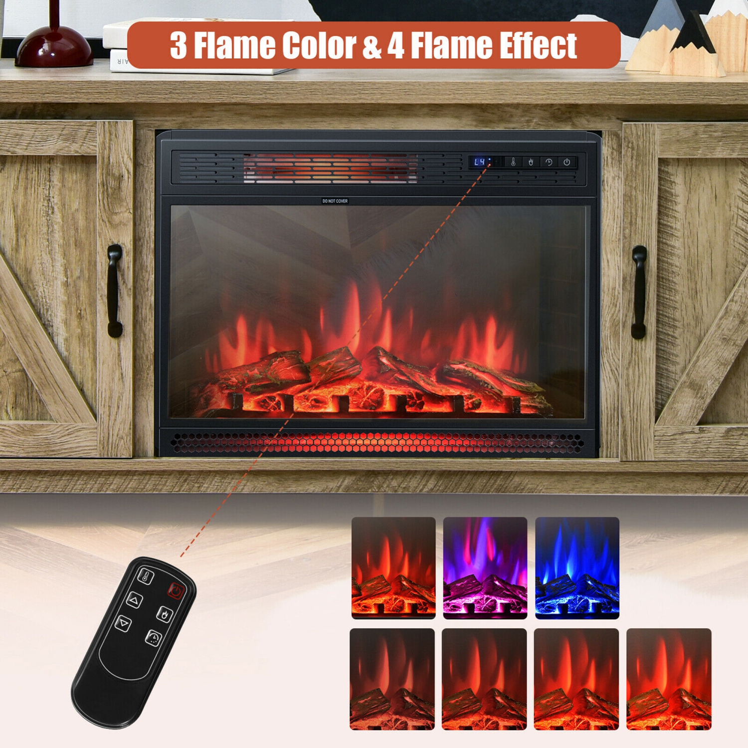 Gymax 59'' Fireplace TV Stand W/ 25'' 1350W Electric Fireplace Heater