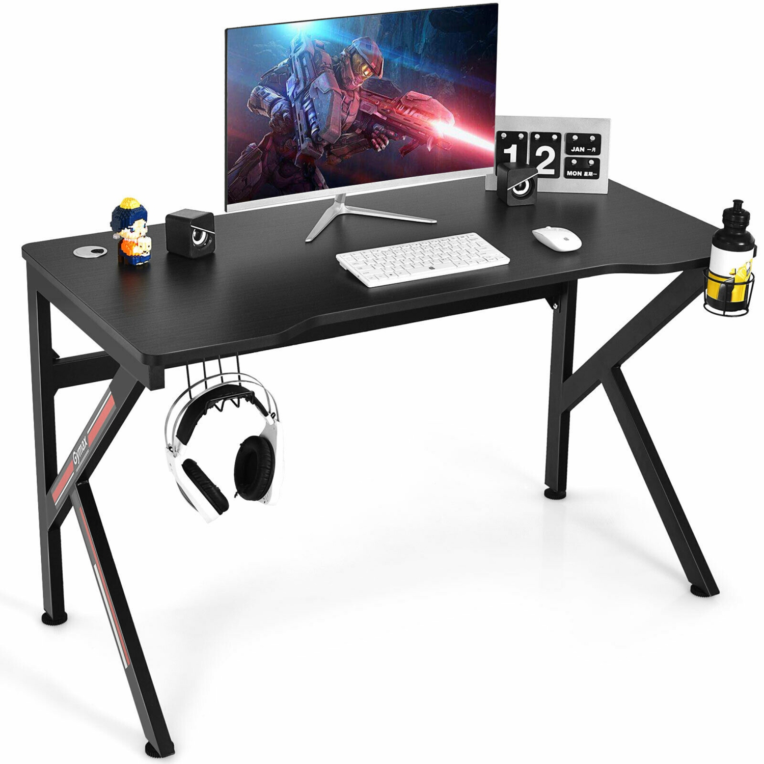Gymax 48'' K-shaped Gaming Desk Computer Table with Cup Holder & Headphone Hook