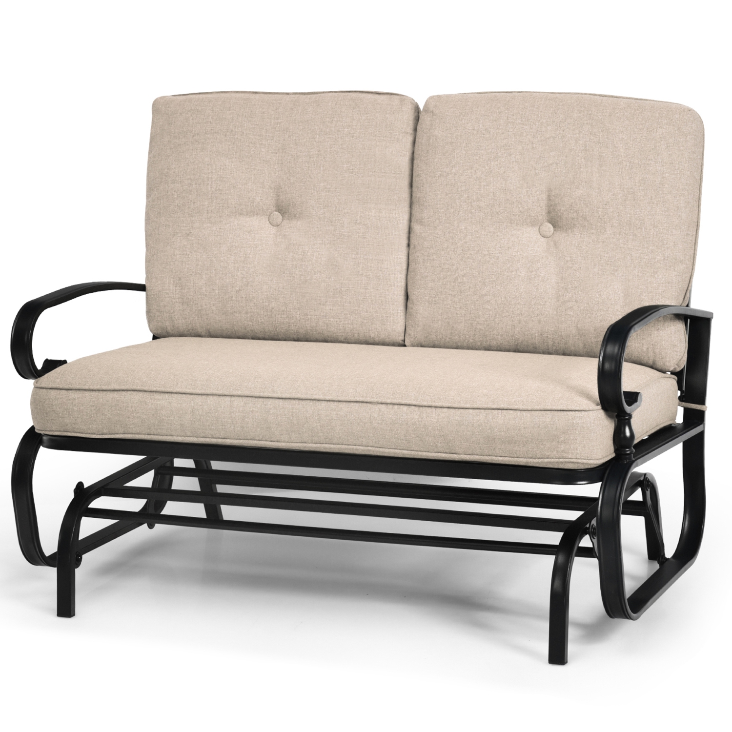 Gymax Patio Swing Glider Chair Rocking Loveseat Bench for 2 Persons w/ Beige Cushions