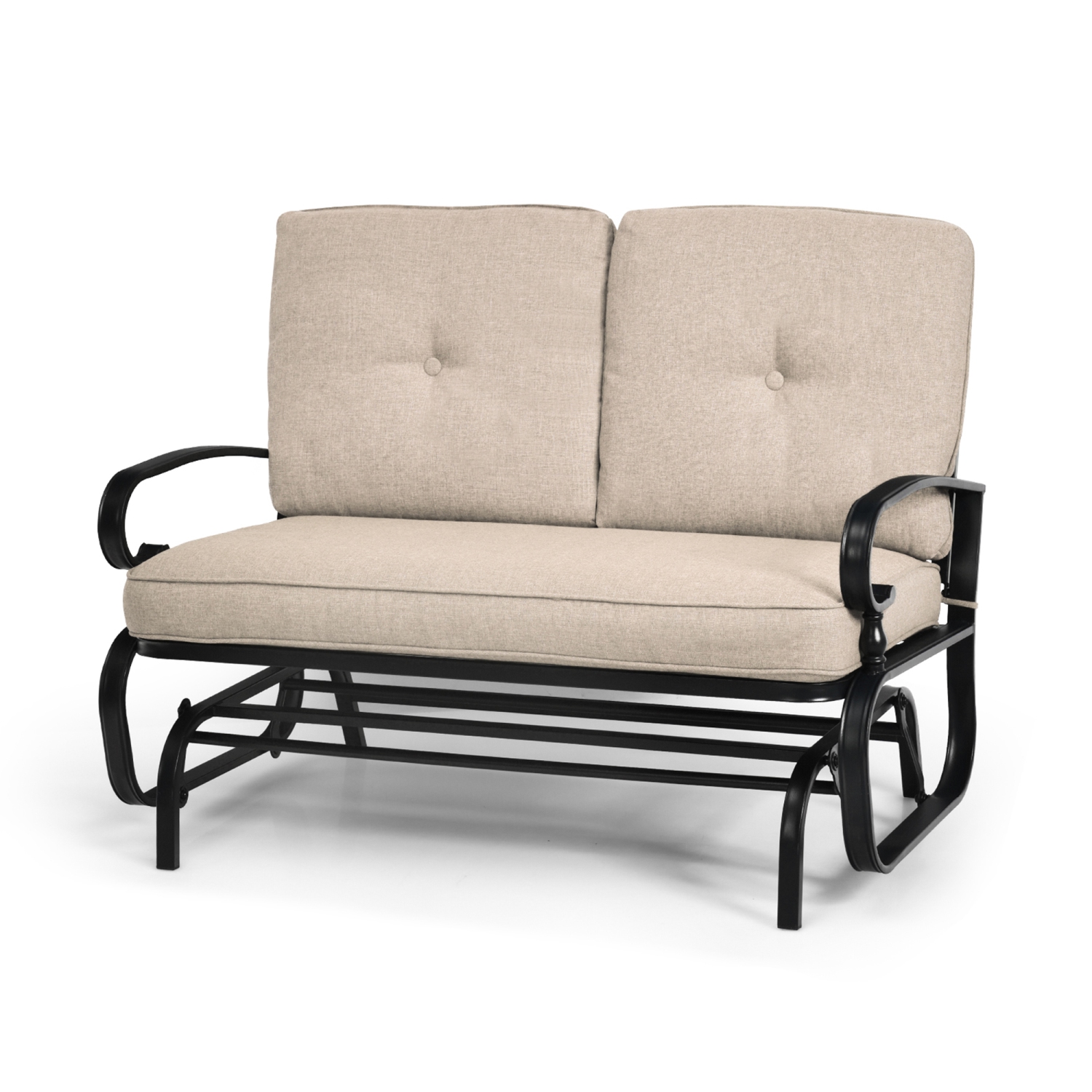 Gymax Patio Swing Glider Chair Rocking Loveseat Bench for 2 Persons w/ Beige Cushions