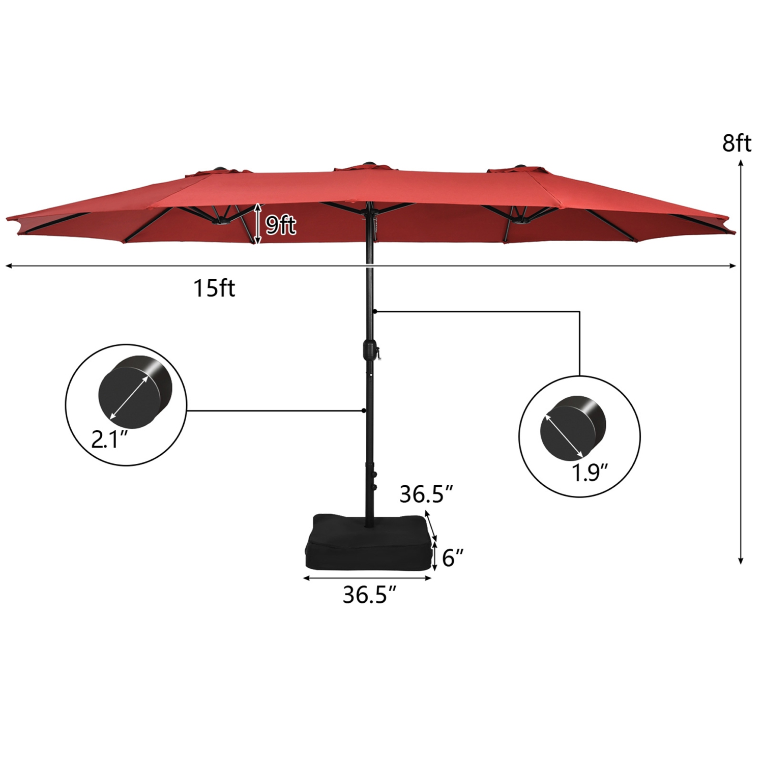 Gymax 15 ft Double-Sided Patio Twin Umbrella Extra-Large Market Umbrella w/ Base