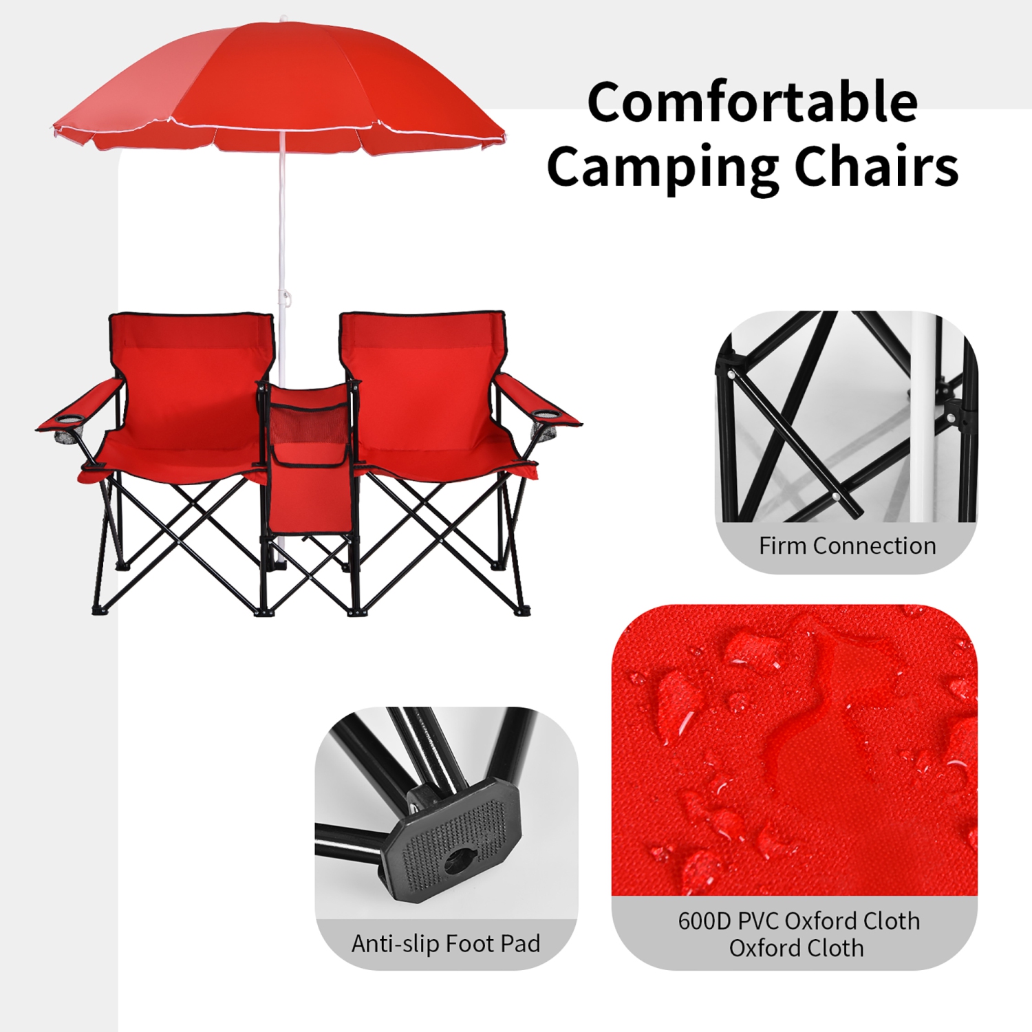 Costway Portable Folding Picnic Double Chair W/Umbrella Table Cooler Beach Camping