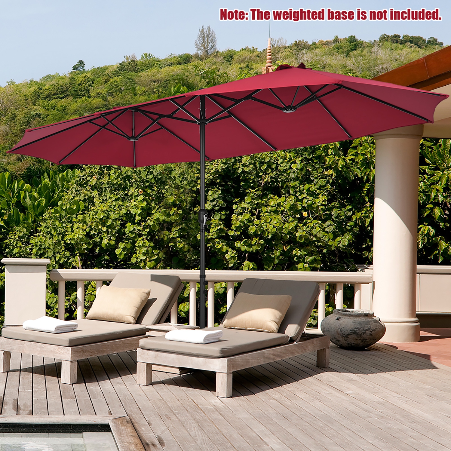 Costway 15FT Patio Double-Sided Umbrella Crank Outdoor Garden Market Sun Shade