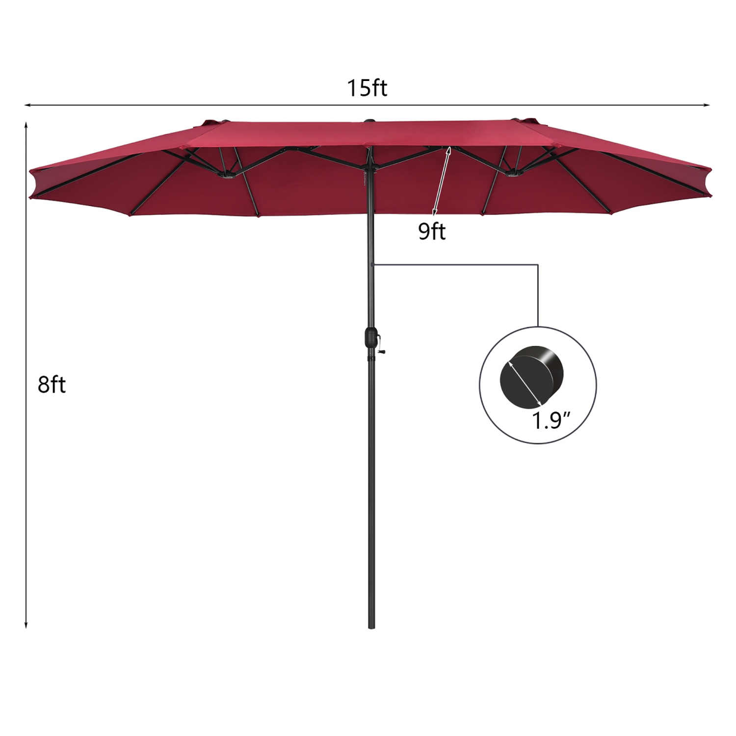 Costway 15FT Patio Double-Sided Umbrella Crank Outdoor Garden Market Sun Shade