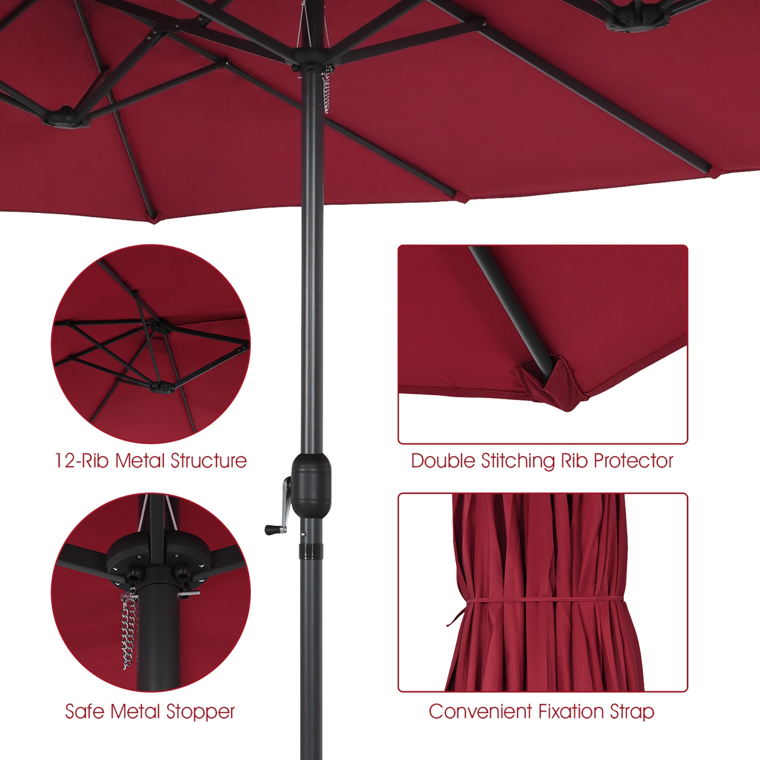 Costway 15FT Patio Double-Sided Umbrella Crank Outdoor Garden Market Sun Shade