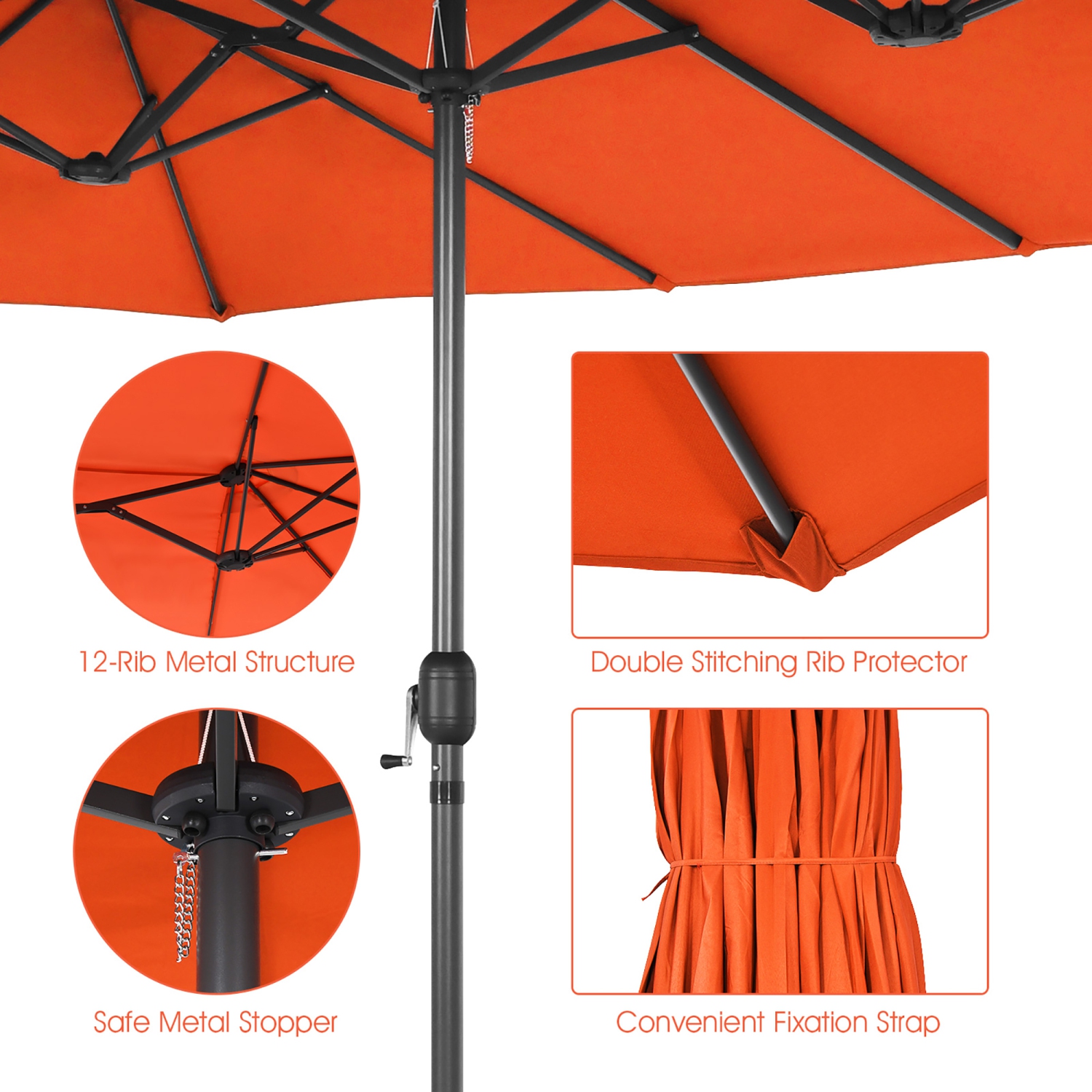 Costway 15FT Patio Double-Sided Umbrella Crank Outdoor Garden Market Sun Shade