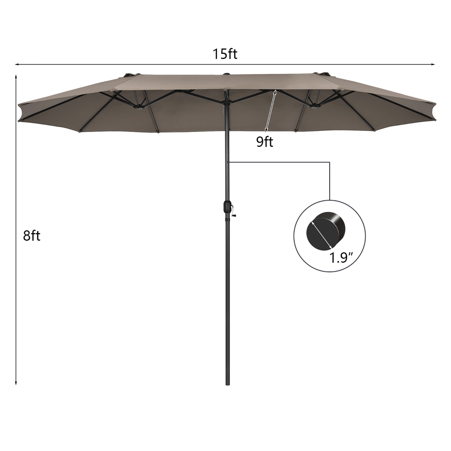 Costway 15FT Patio Double-Sided Umbrella Crank Outdoor Garden Market Sun Shade